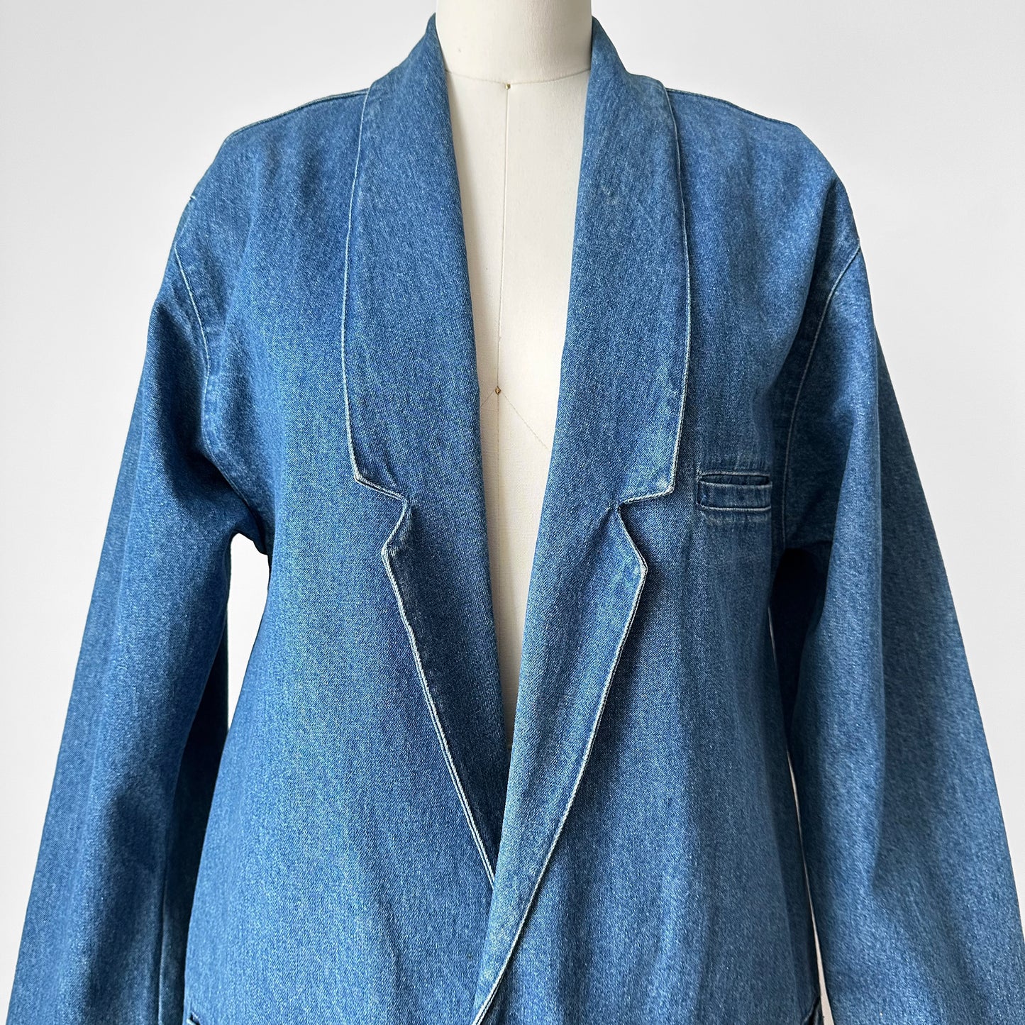 1980s Heavy Medium Wash Denim Single Button Jean Blazer Jacket - S/M