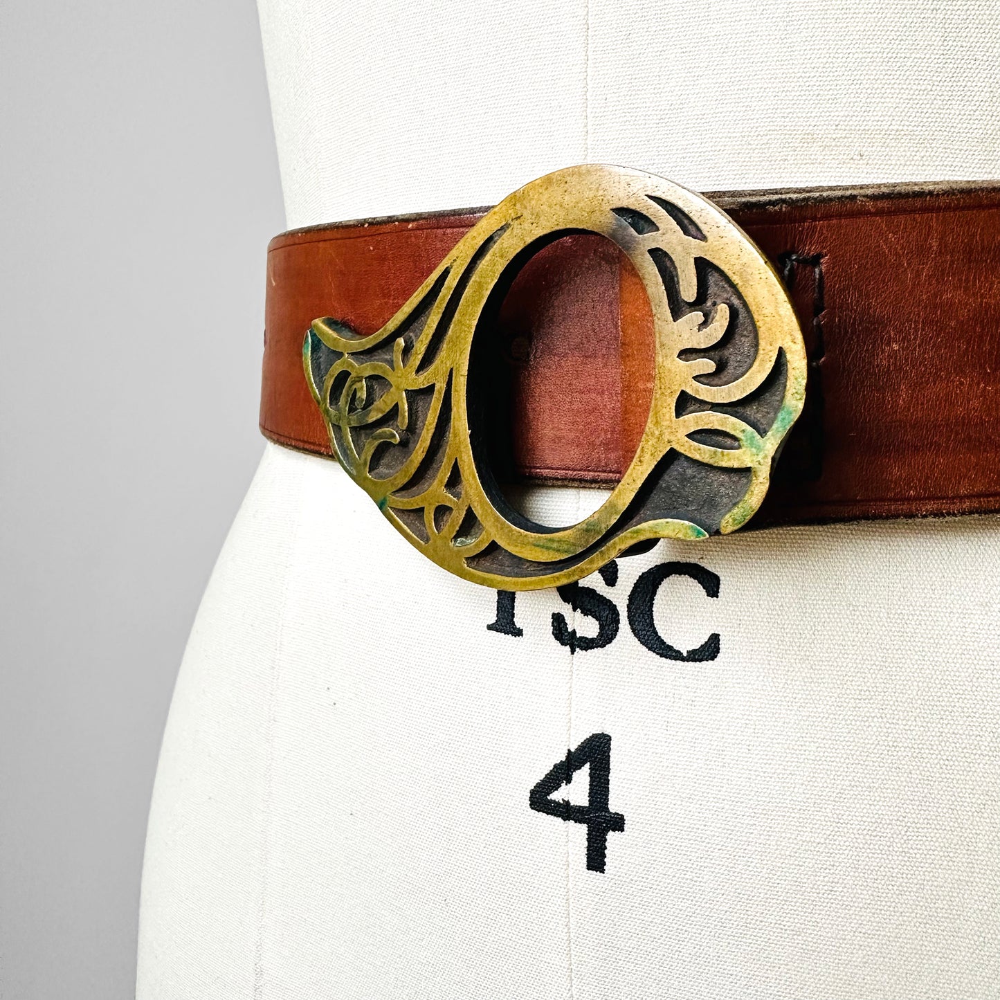 RESERVED!!! 1960s Barone Bros. Buckle and Tooled Leather Belt - Sz. 27.5-30.5