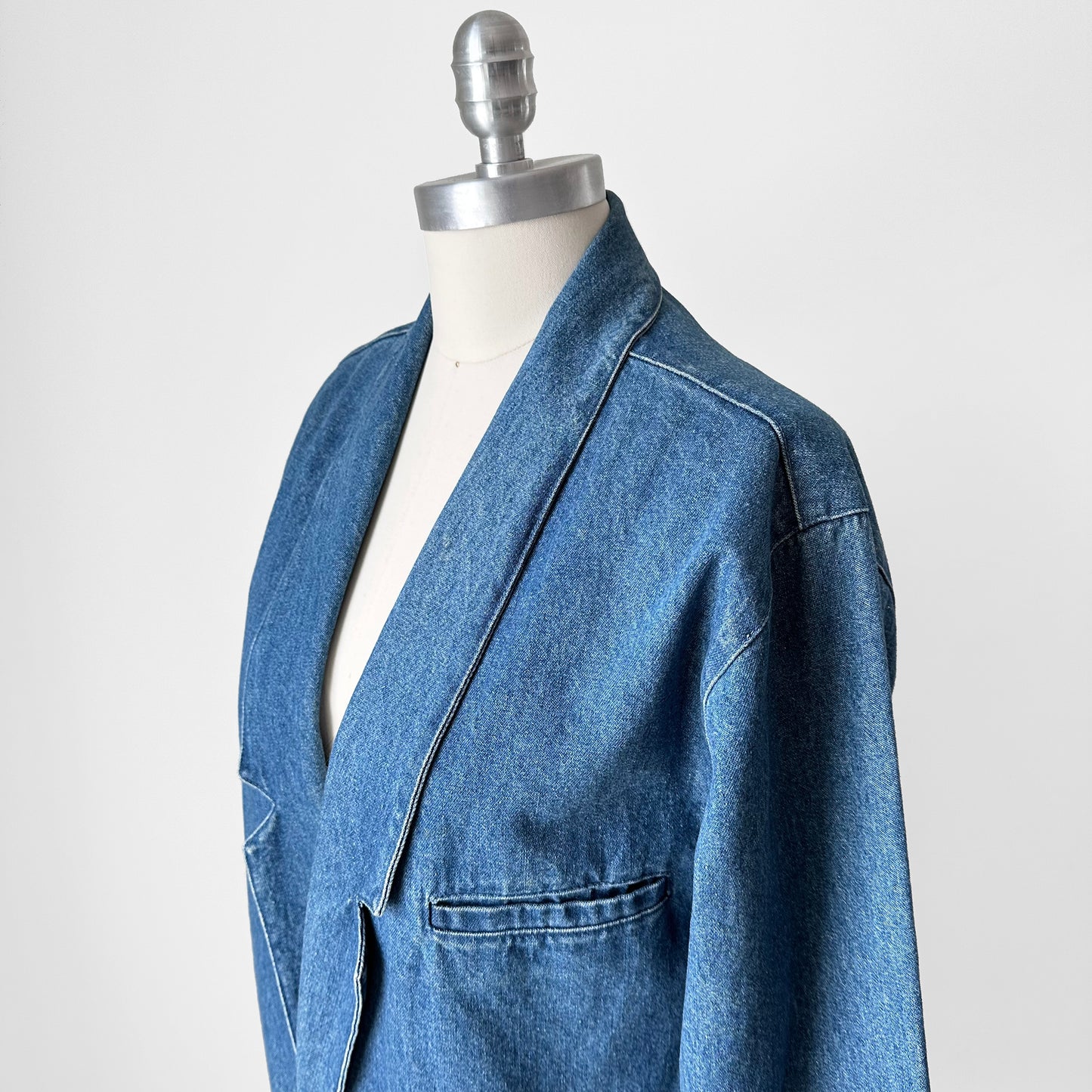 1980s Heavy Medium Wash Denim Single Button Jean Blazer Jacket - S/M