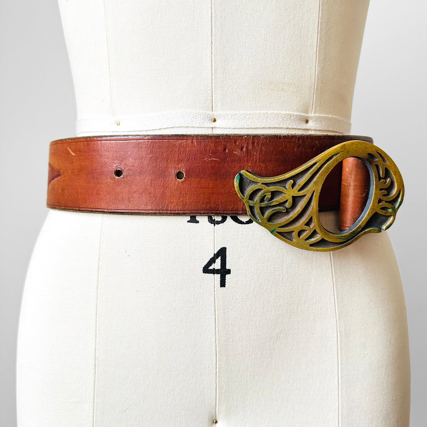 RESERVED!!! 1960s Barone Bros. Buckle and Tooled Leather Belt - Sz. 27.5-30.5