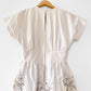 1980s Made in the USA Chiffon-White Eyelet Lace Floral Embroidered Peplum Knee-Length Dress