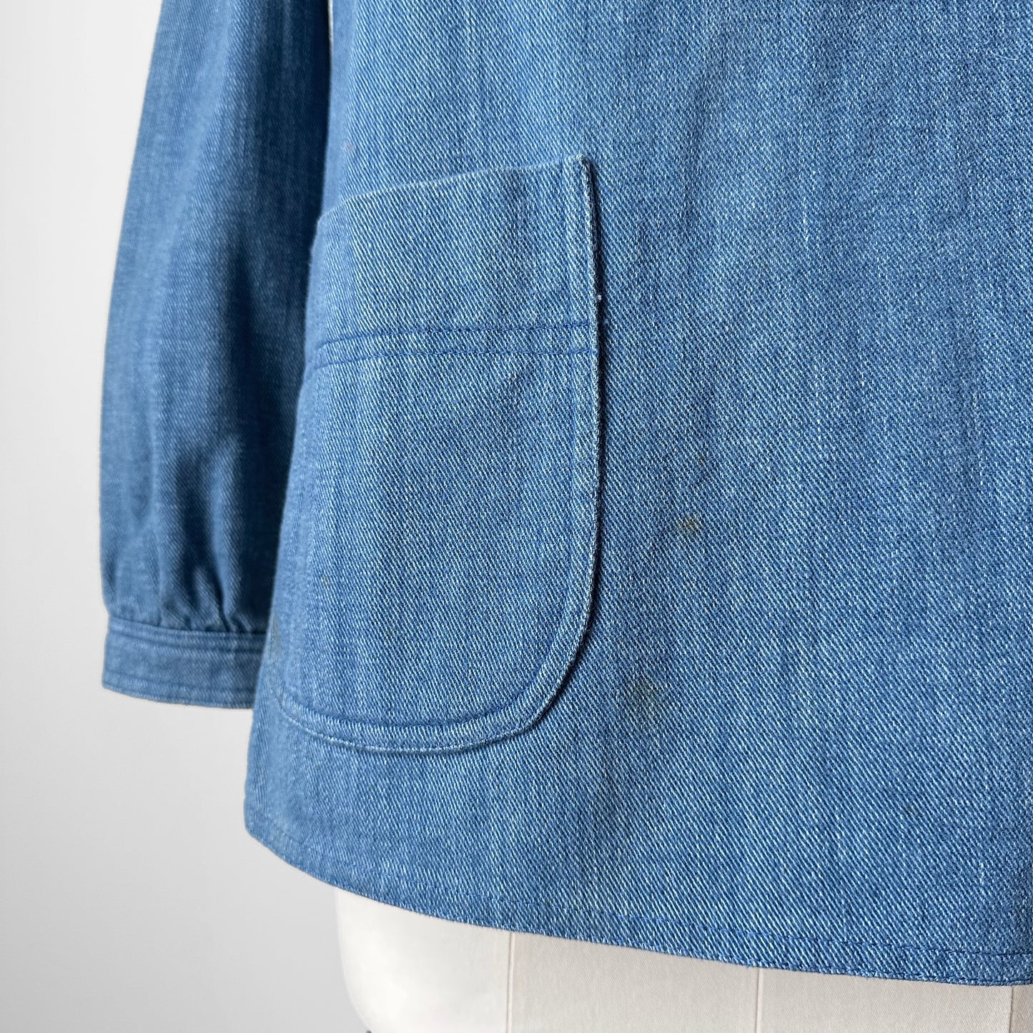 1960s - 1970s Soft Light Wash Denim Chambray Zip Back Shirt - S/M