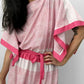 1980s Pink Lightweight Stripe Belted Elastic Waist Dress