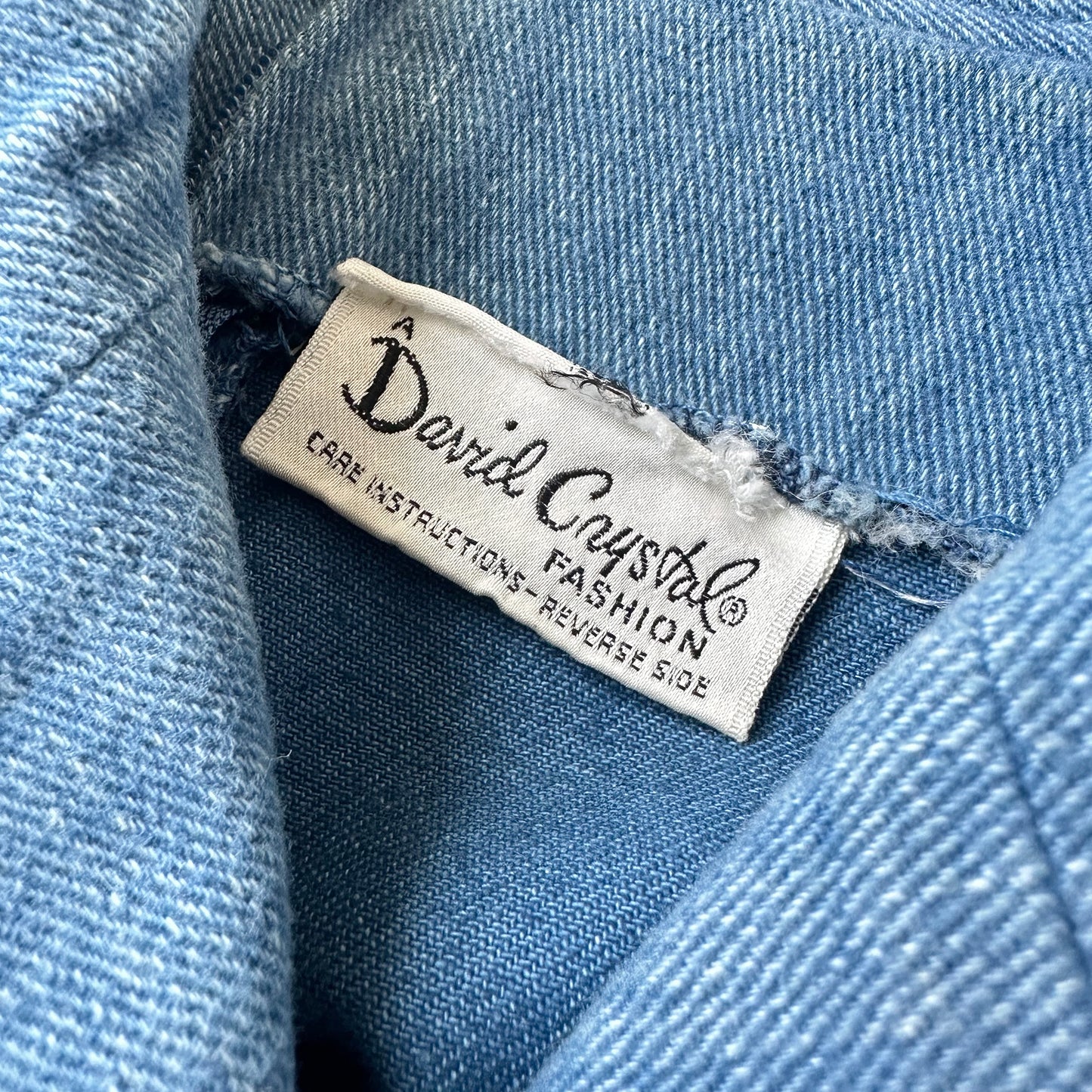 1960s - 1970s Soft Light Wash Denim Chambray Zip Back Shirt - S/M