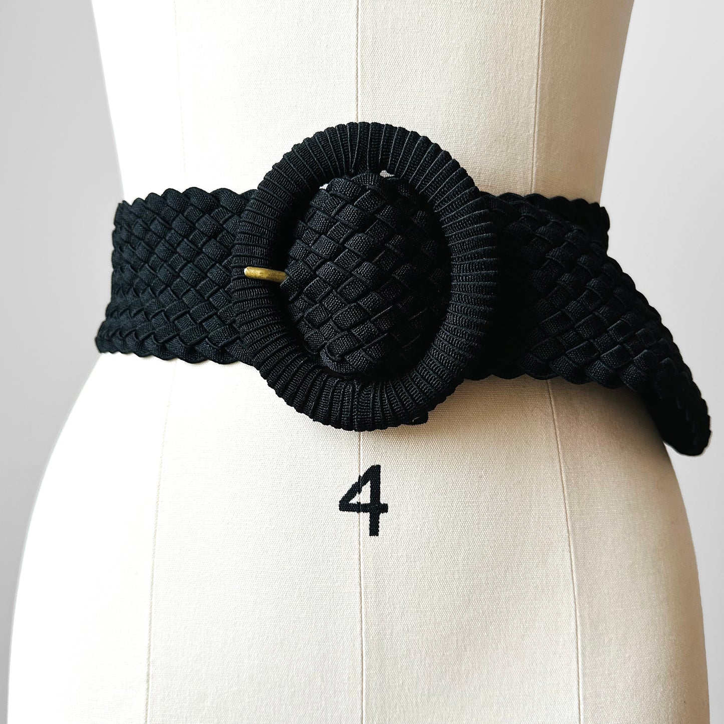 Black Wide Braided Woven Elastic Textile Statement Belt - O/S