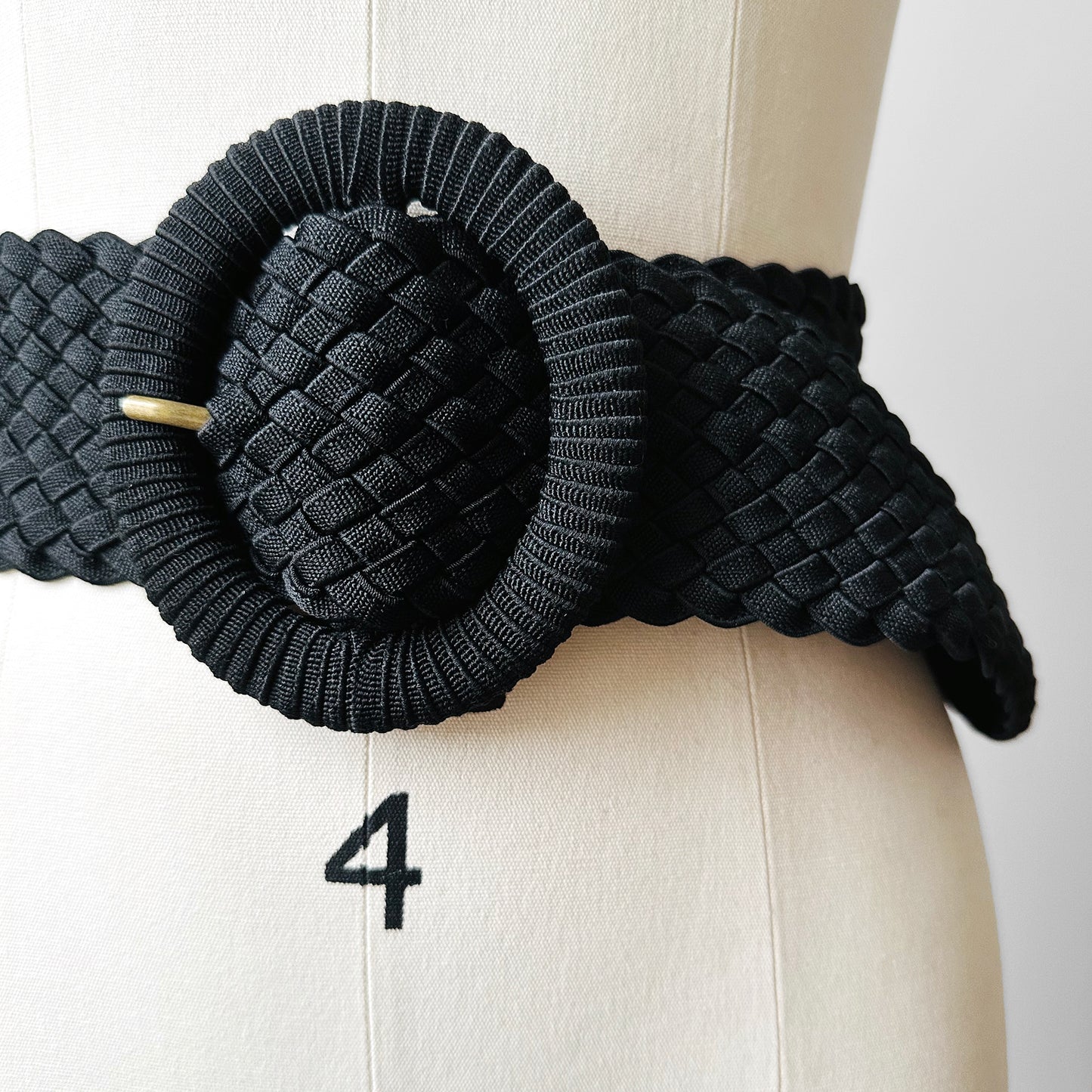 Black Wide Braided Woven Elastic Textile Statement Belt - O/S