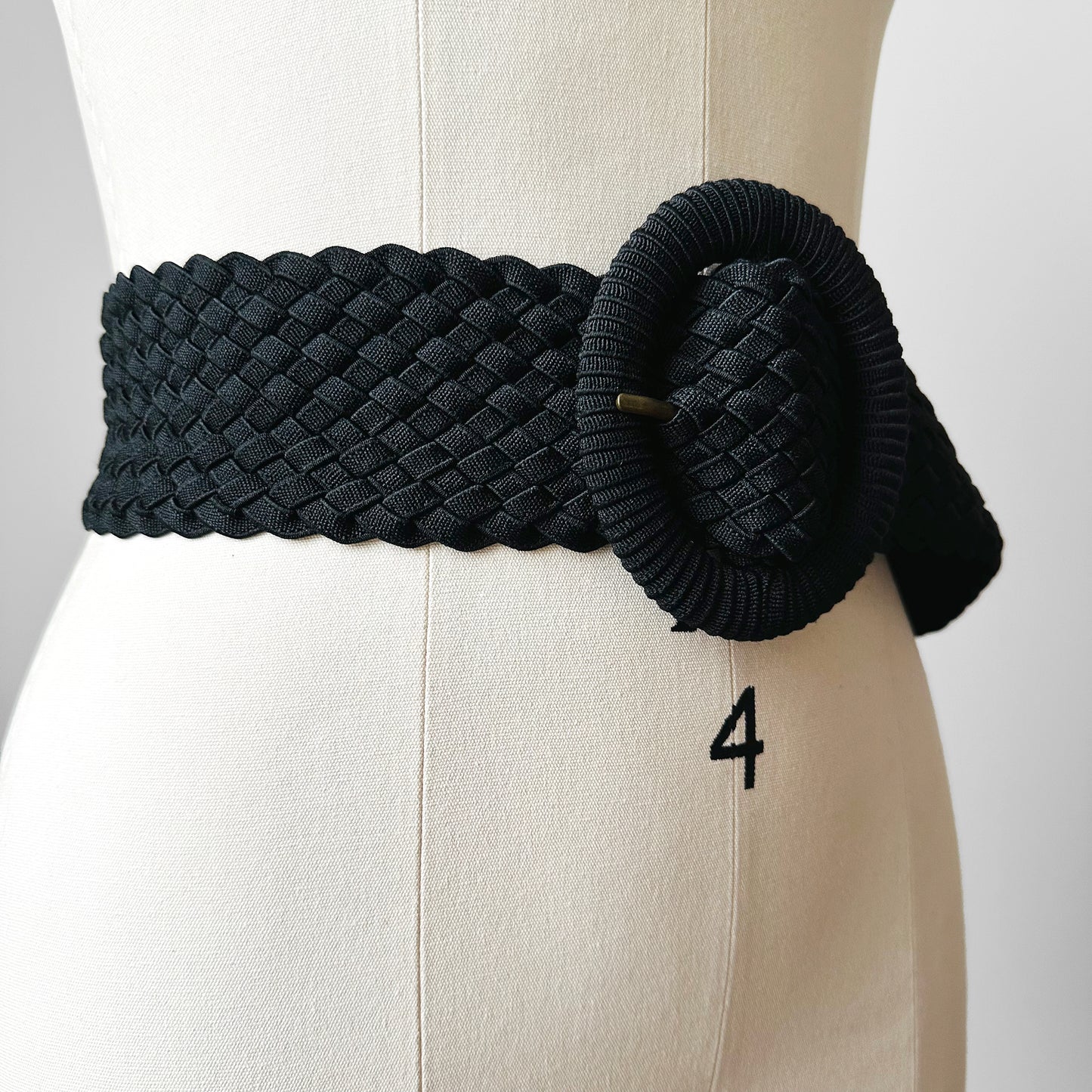 Black Wide Braided Woven Elastic Textile Statement Belt - O/S