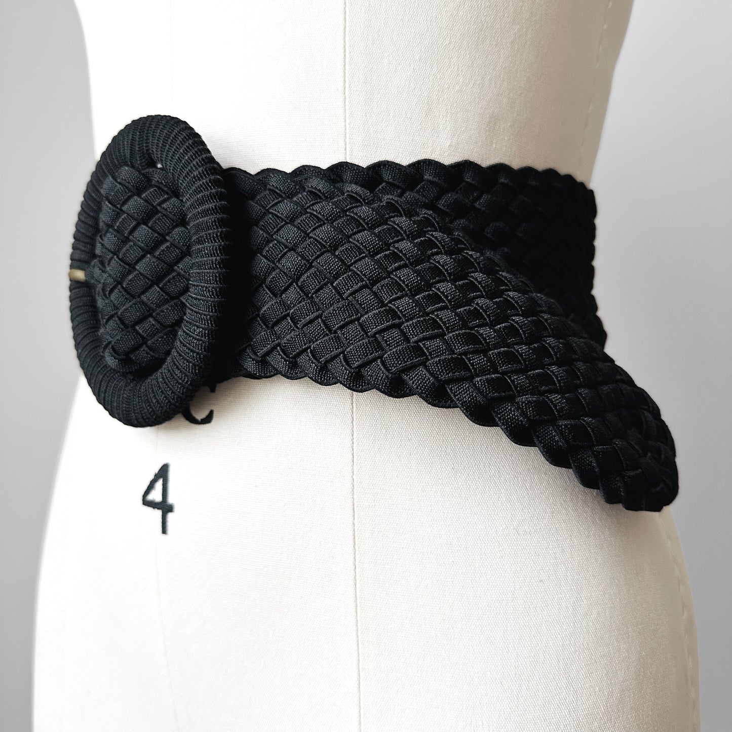 Black Wide Braided Woven Elastic Textile Statement Belt - O/S