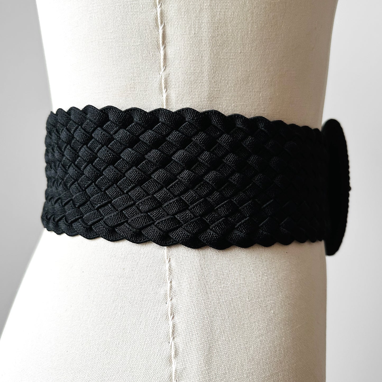 Black Wide Braided Woven Elastic Textile Statement Belt - O/S