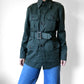 Hunter-Green Fitted Military Button Front Belted Fatigue Jacket