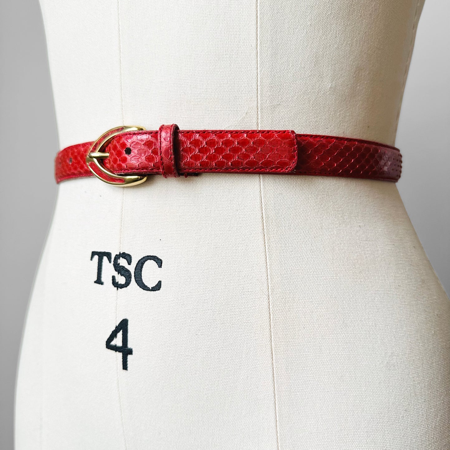 1980s Red Snakeskin Leather Belt - Sz. 25.5-28.5