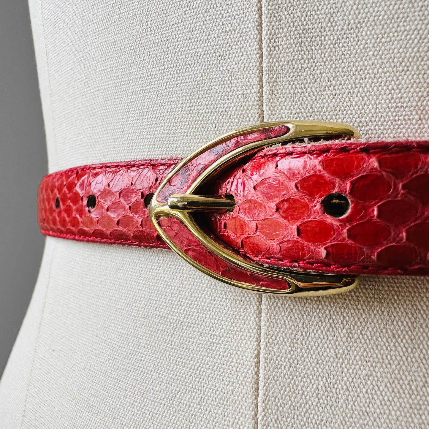 1980s Red Snakeskin Leather Belt - Sz. 25.5-28.5