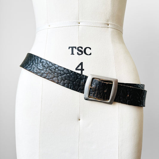 Black Stippled Leather Military Belt - Sz. 34-38