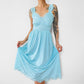 1960s Blue Turquoise Lace Sweetheart Neck Belted Slip Night Dress - S/M