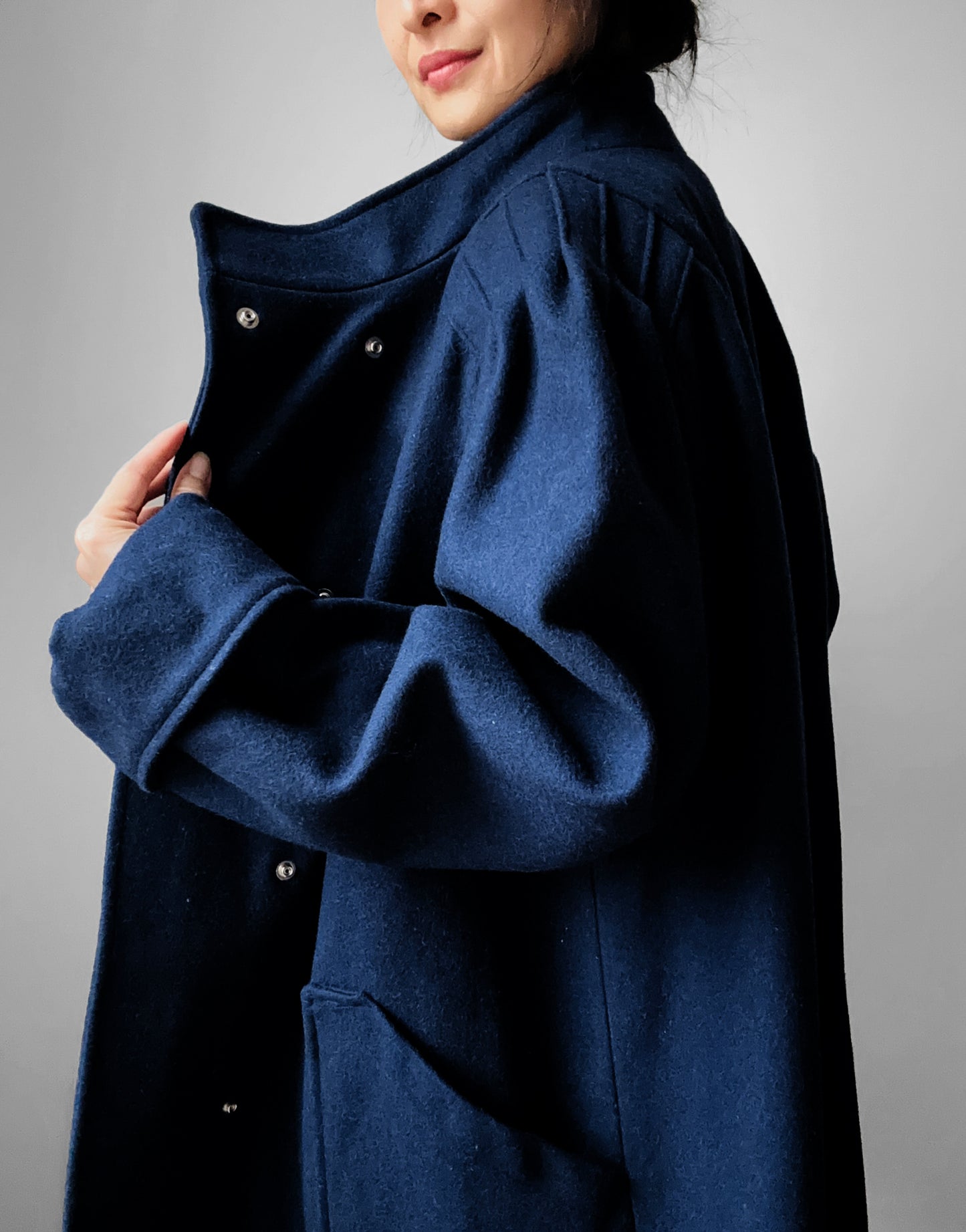 1980s Navy Blue Heavy Wool Snap Button Jacket Coat - O/S