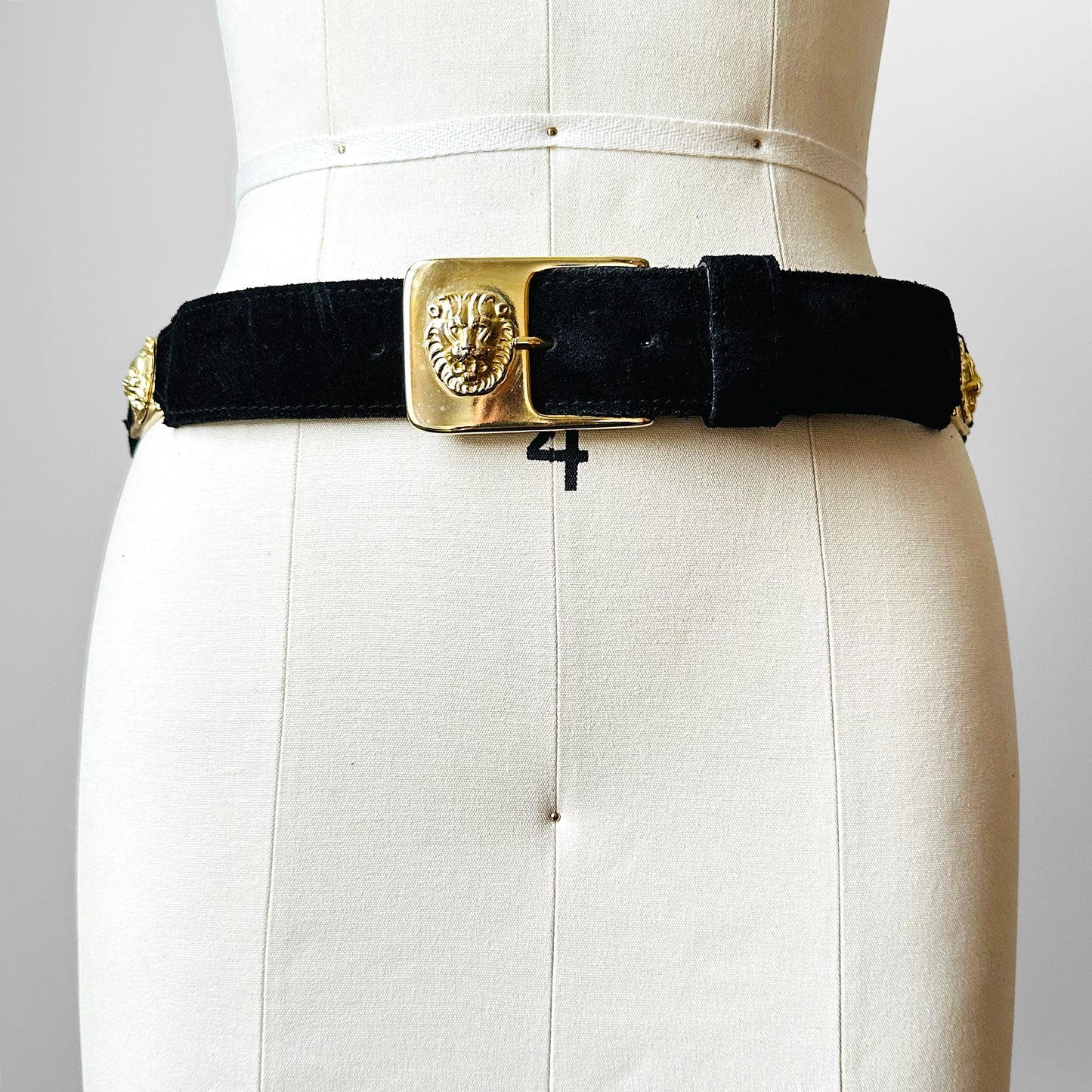 Made in Canada Black Suede Leather Lion Head Gold Buckle Belt - Sz. 30-33.75