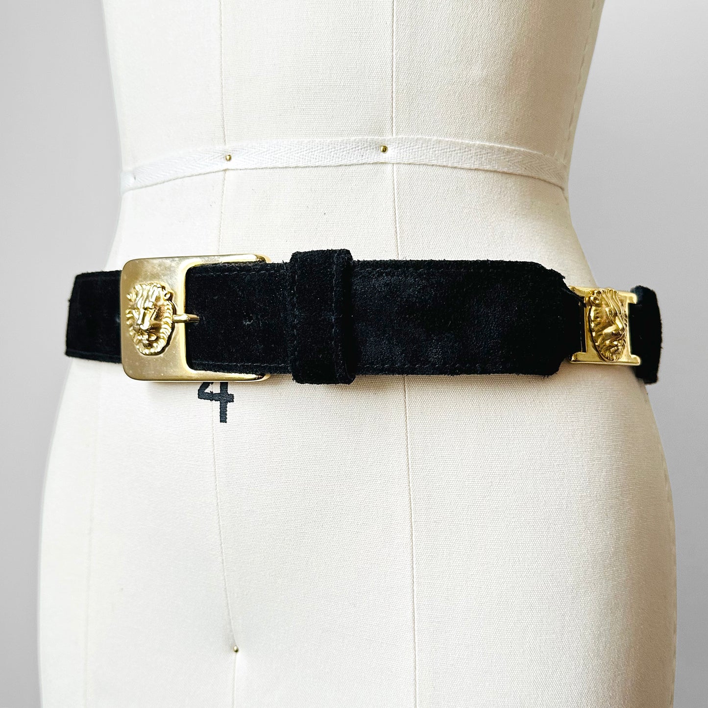 Made in Canada Black Suede Leather Lion Head Gold Buckle Belt - Sz. 30-33.75