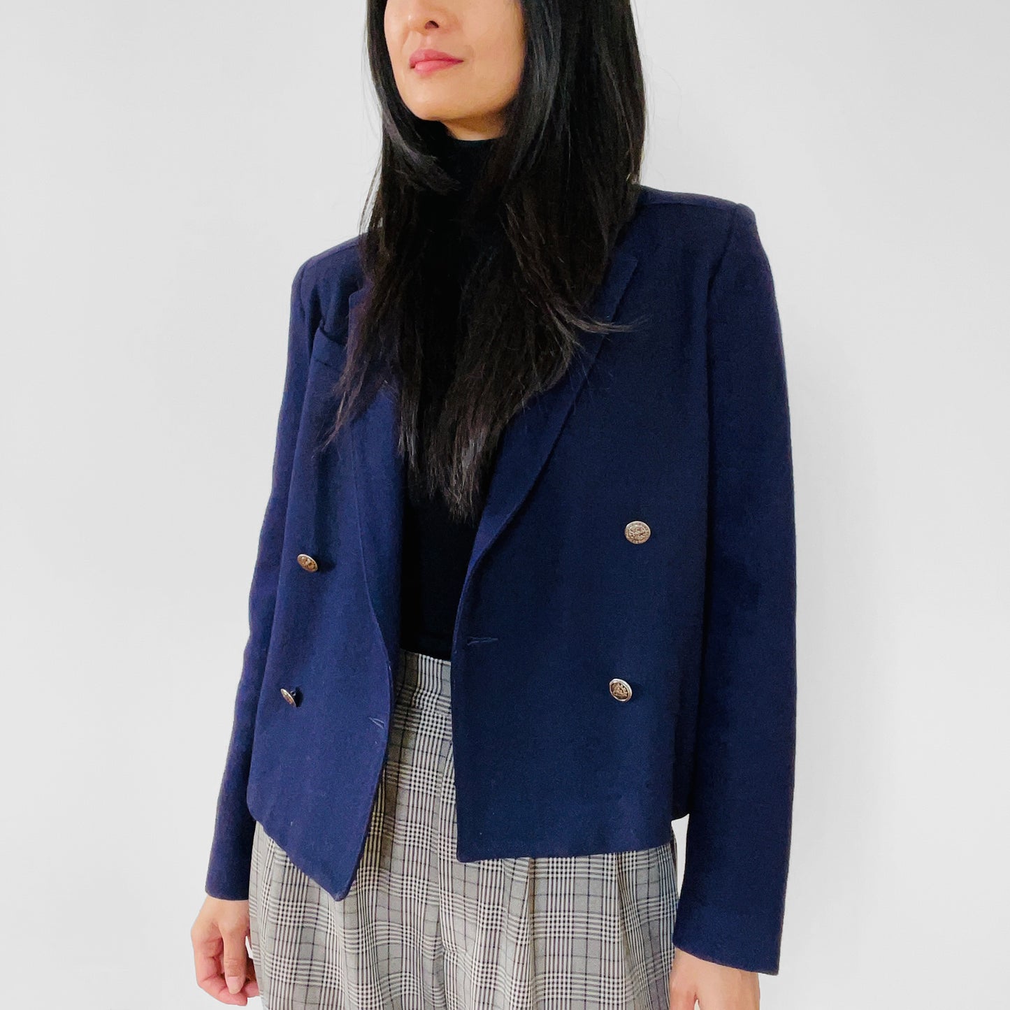 1970s Made in Canada Royal Navy Blue Double-Breasted Wool-Blend Fitted Blazer Jacket