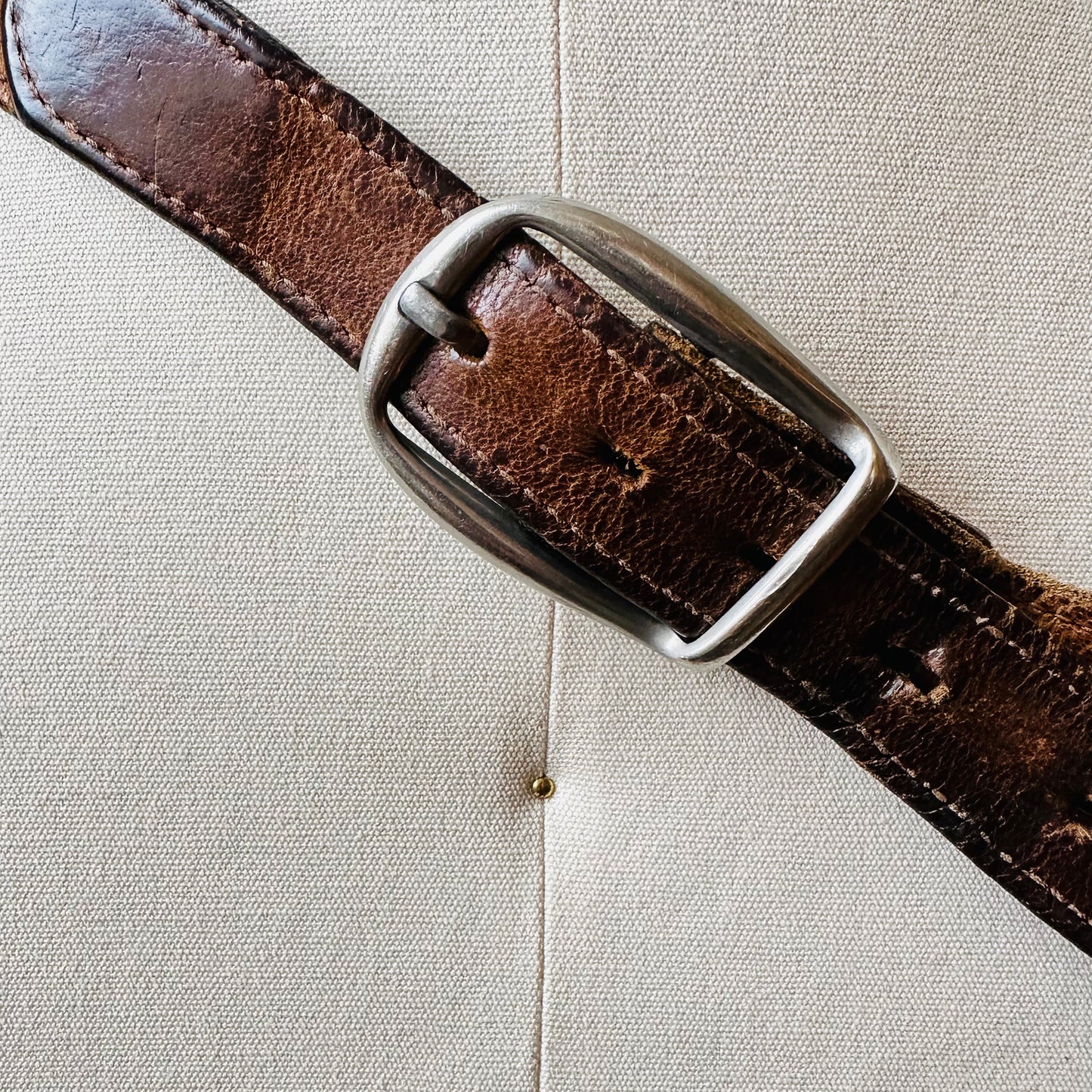 Brown Well-Worn Leather Belt - Sz. 36.5-39.75