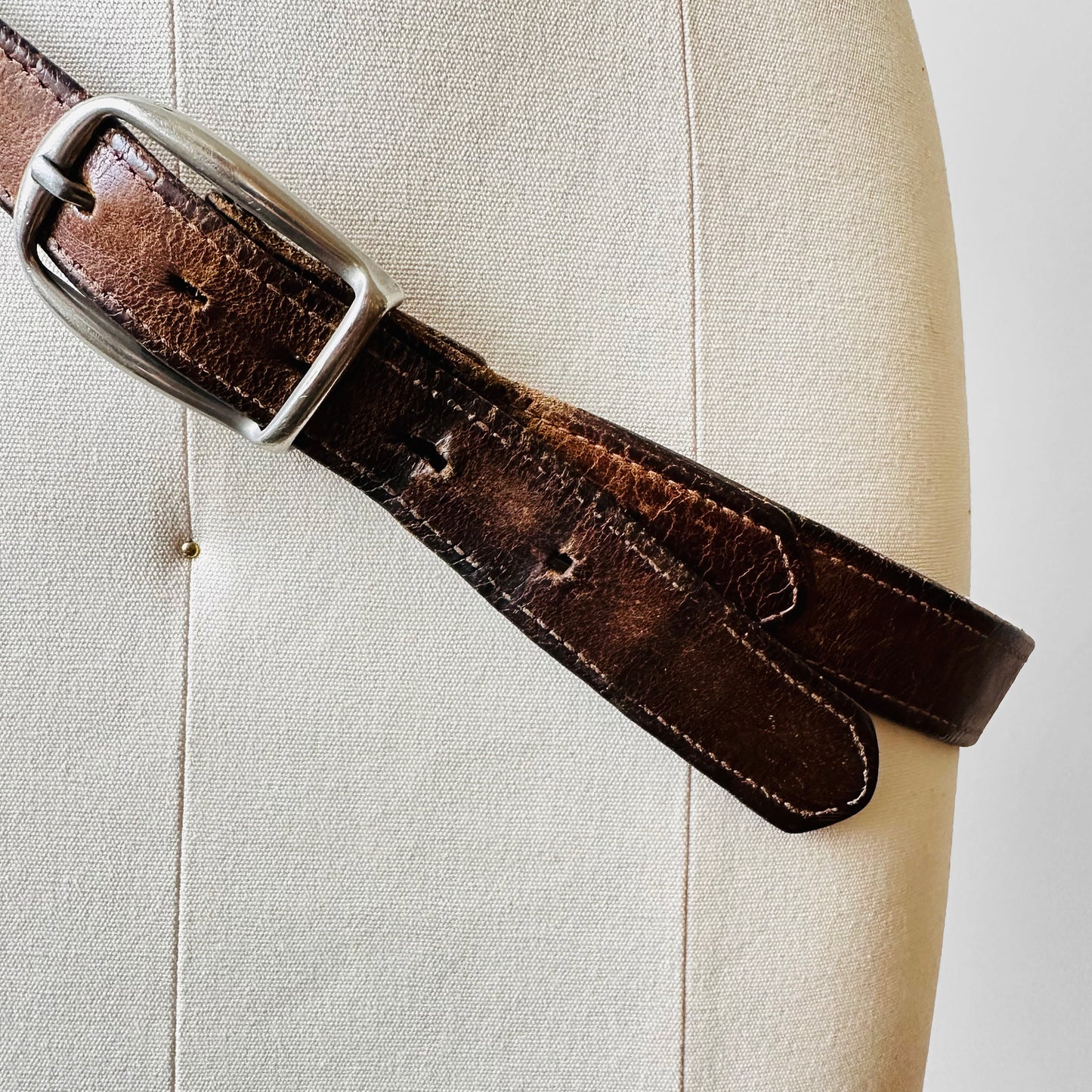 Brown Well-Worn Leather Belt - Sz. 36.5-39.75