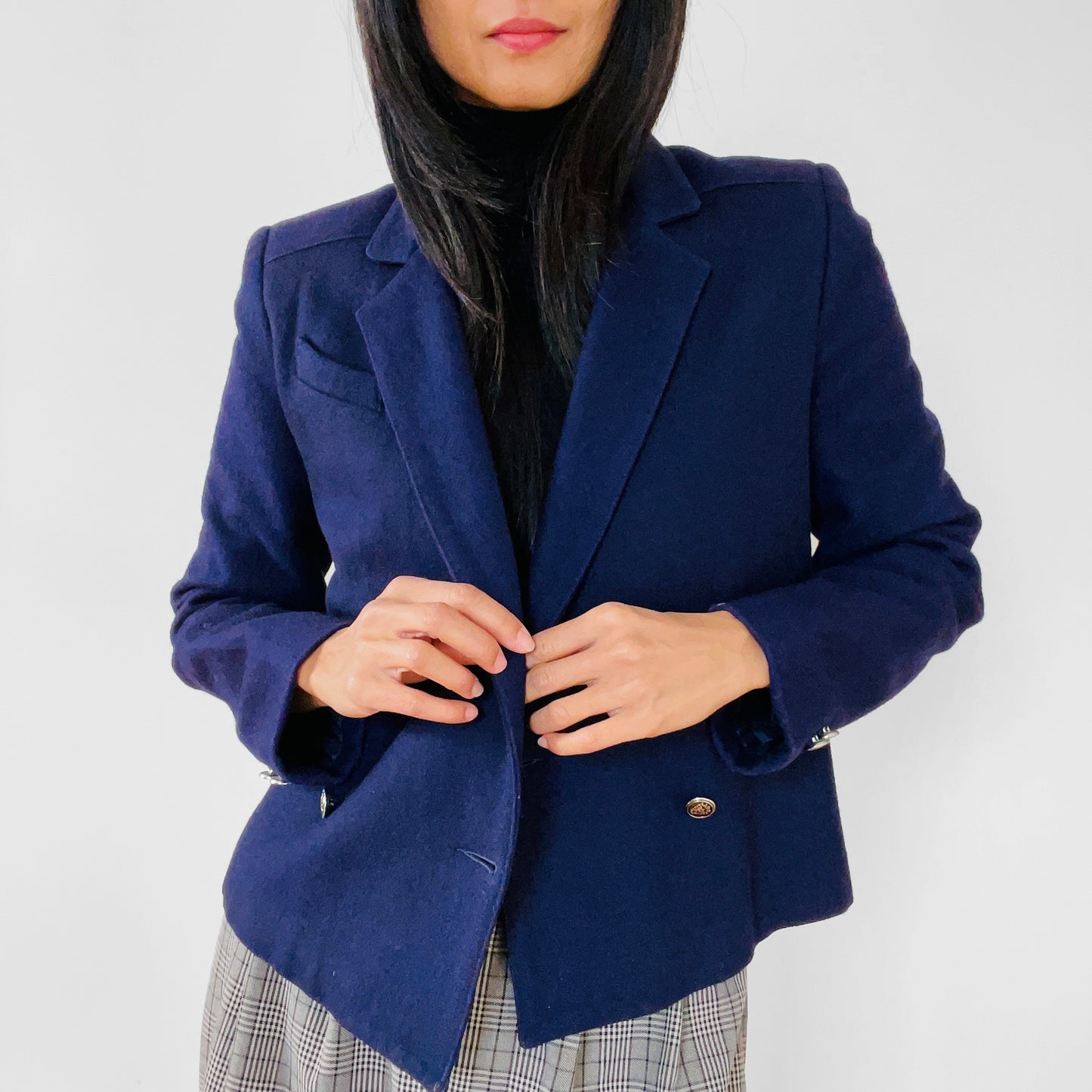 1970s Made in Canada Royal Navy Blue Double-Breasted Wool-Blend Fitted Blazer Jacket