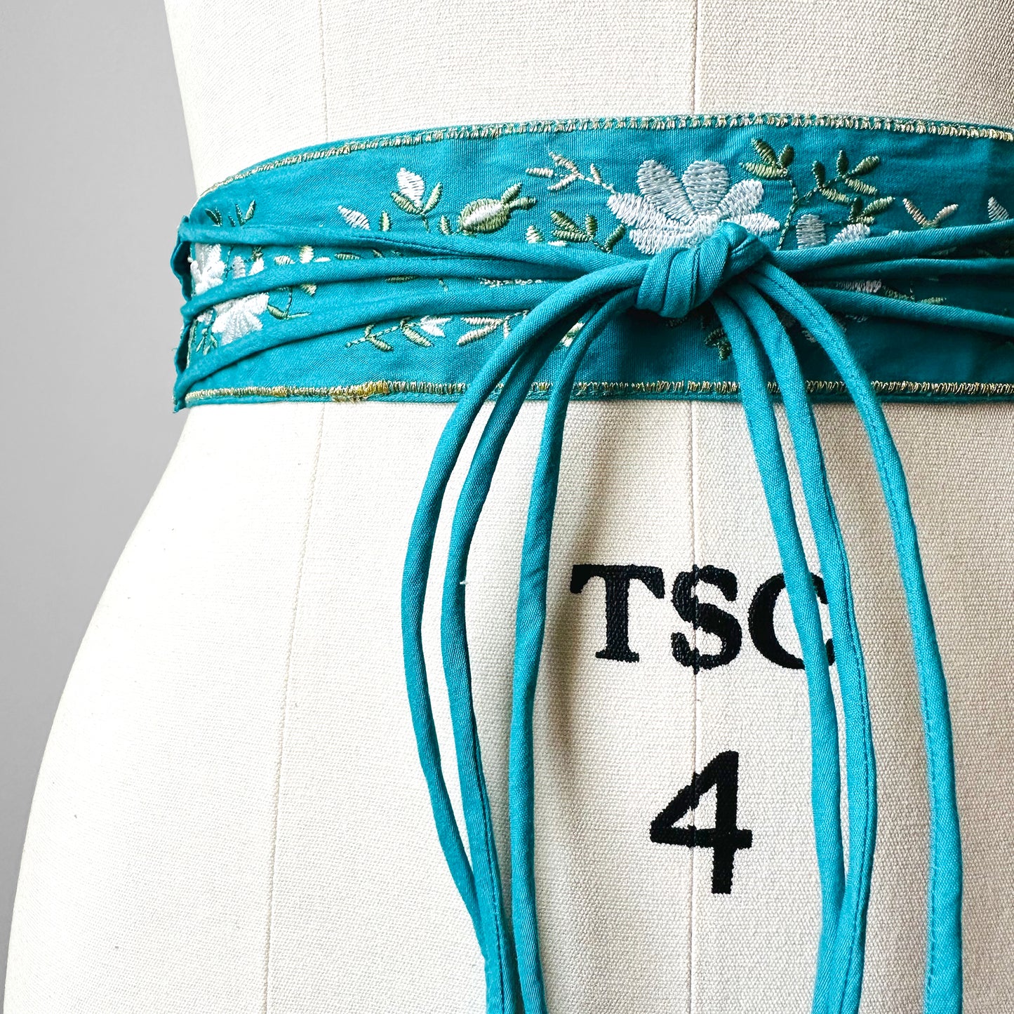 Turquoise Floral Embroidered Wrap Belt - O/S