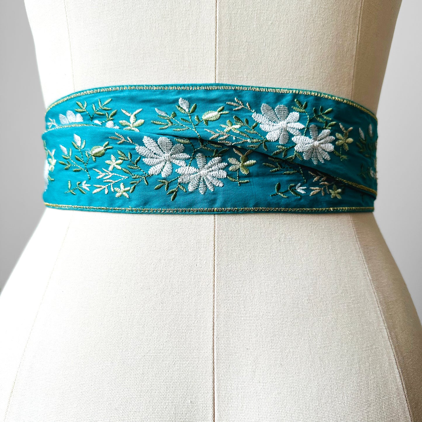 Turquoise Floral Embroidered Wrap Belt - O/S