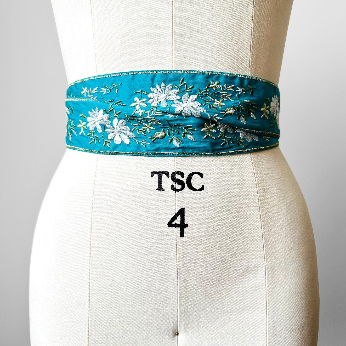 Turquoise Floral Embroidered Wrap Belt - O/S