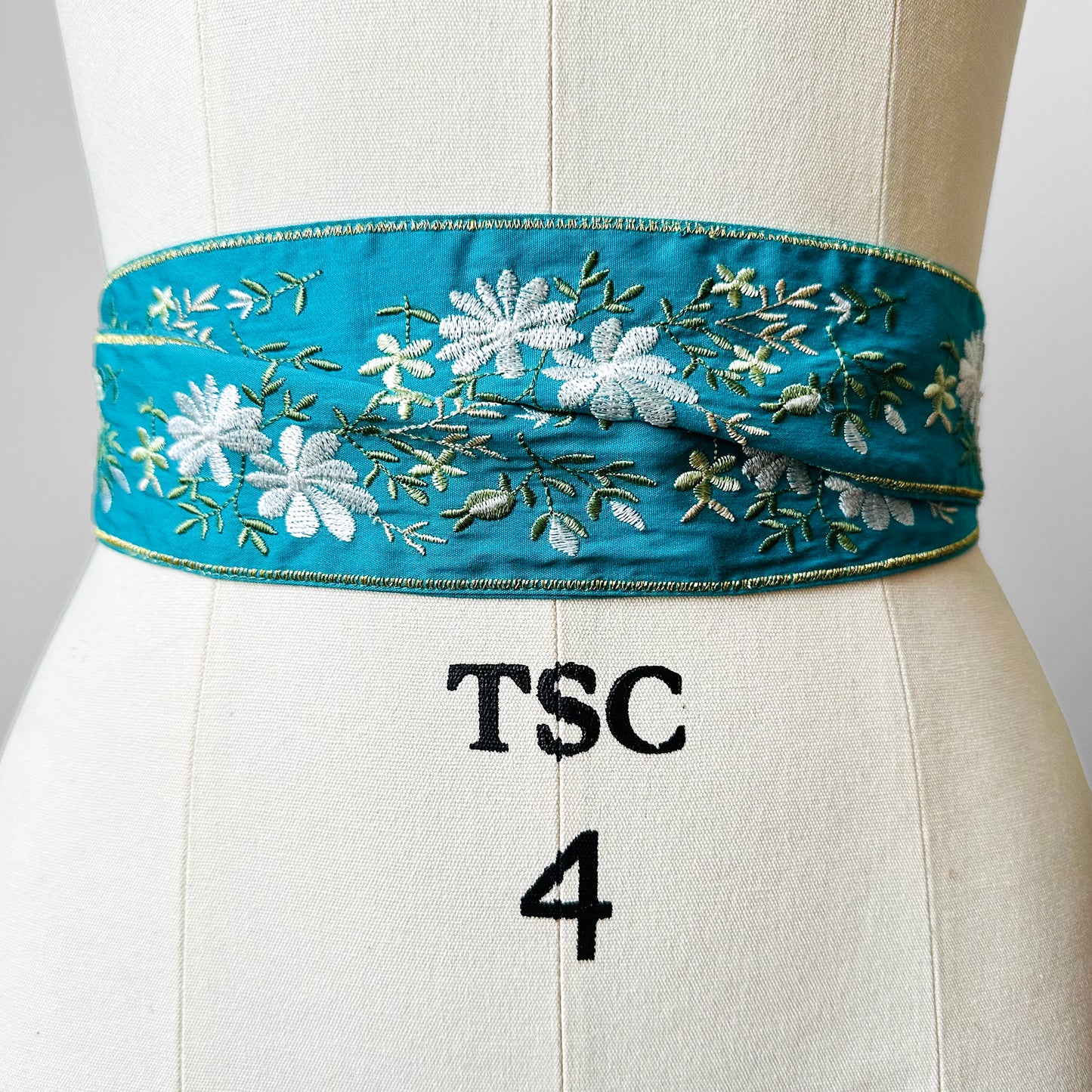 Turquoise Floral Embroidered Wrap Belt - O/S