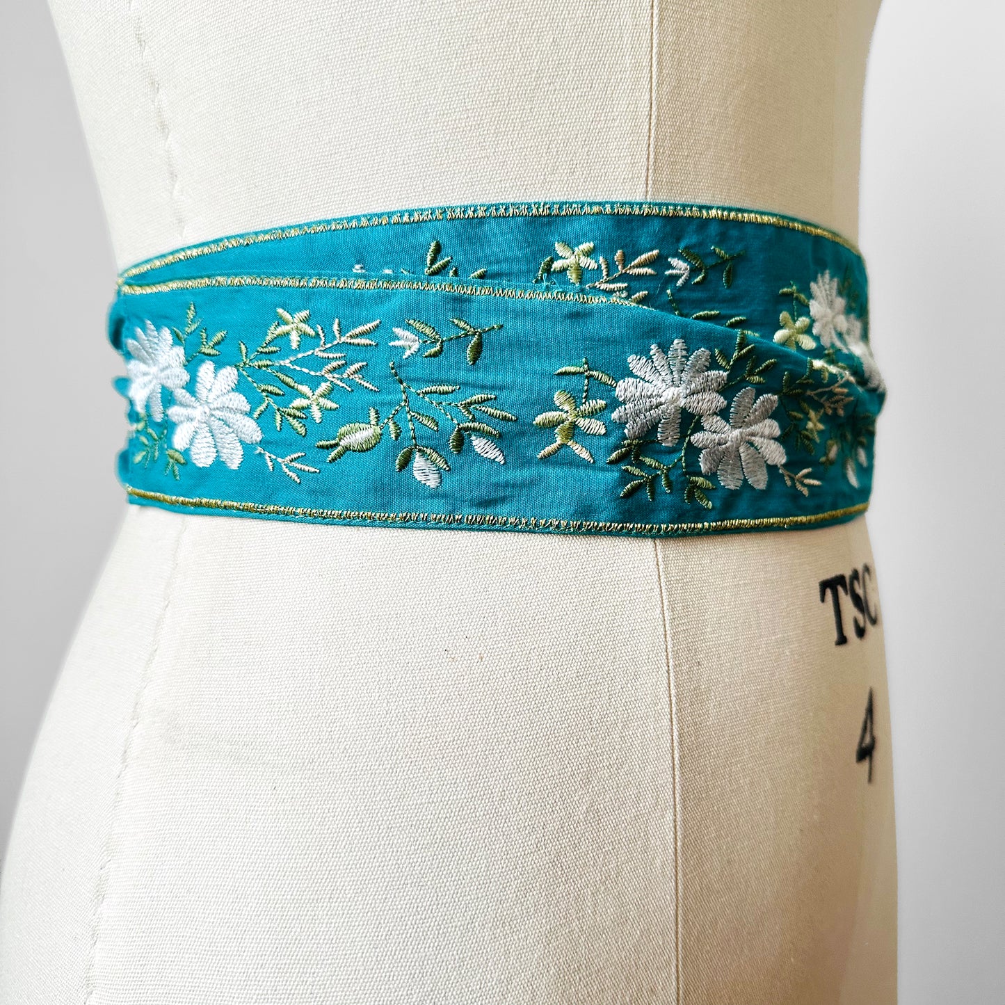 Turquoise Floral Embroidered Wrap Belt - O/S