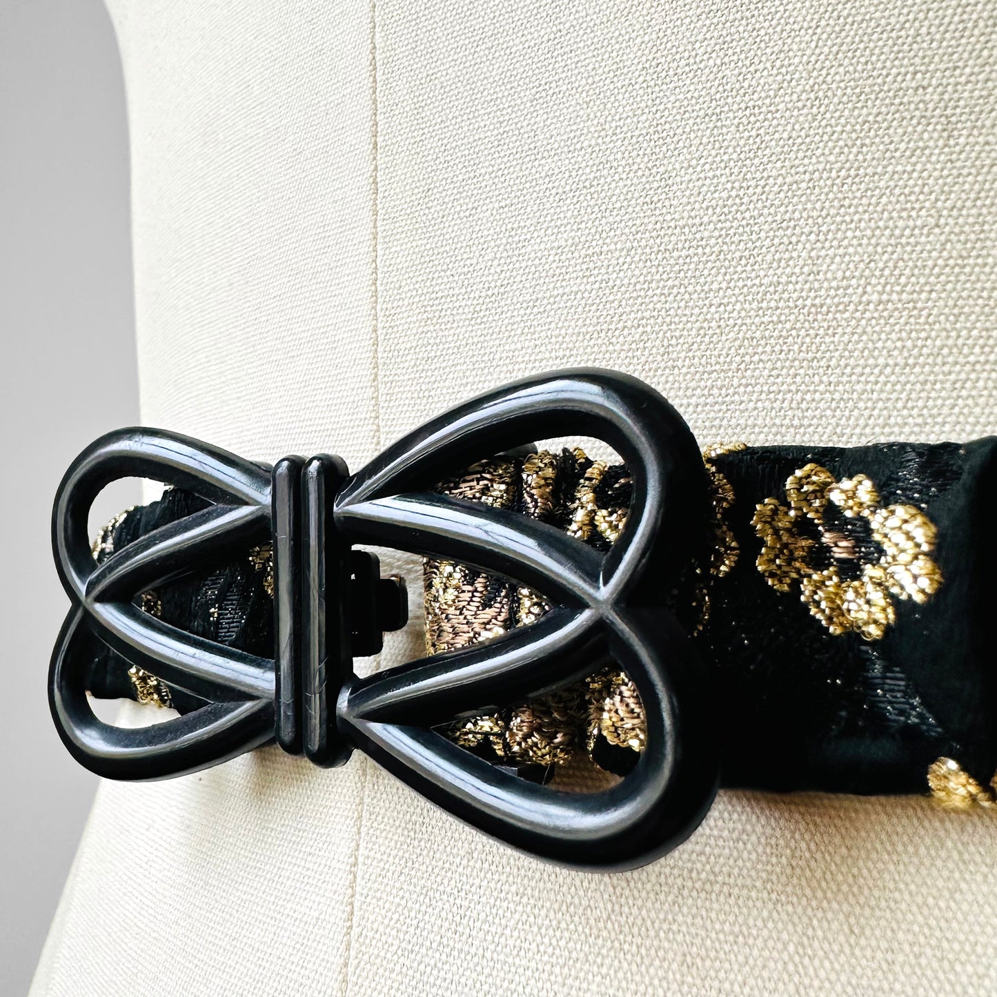 1980s Black and Gold Butterfly Stretch Belt - Sz. 31-34