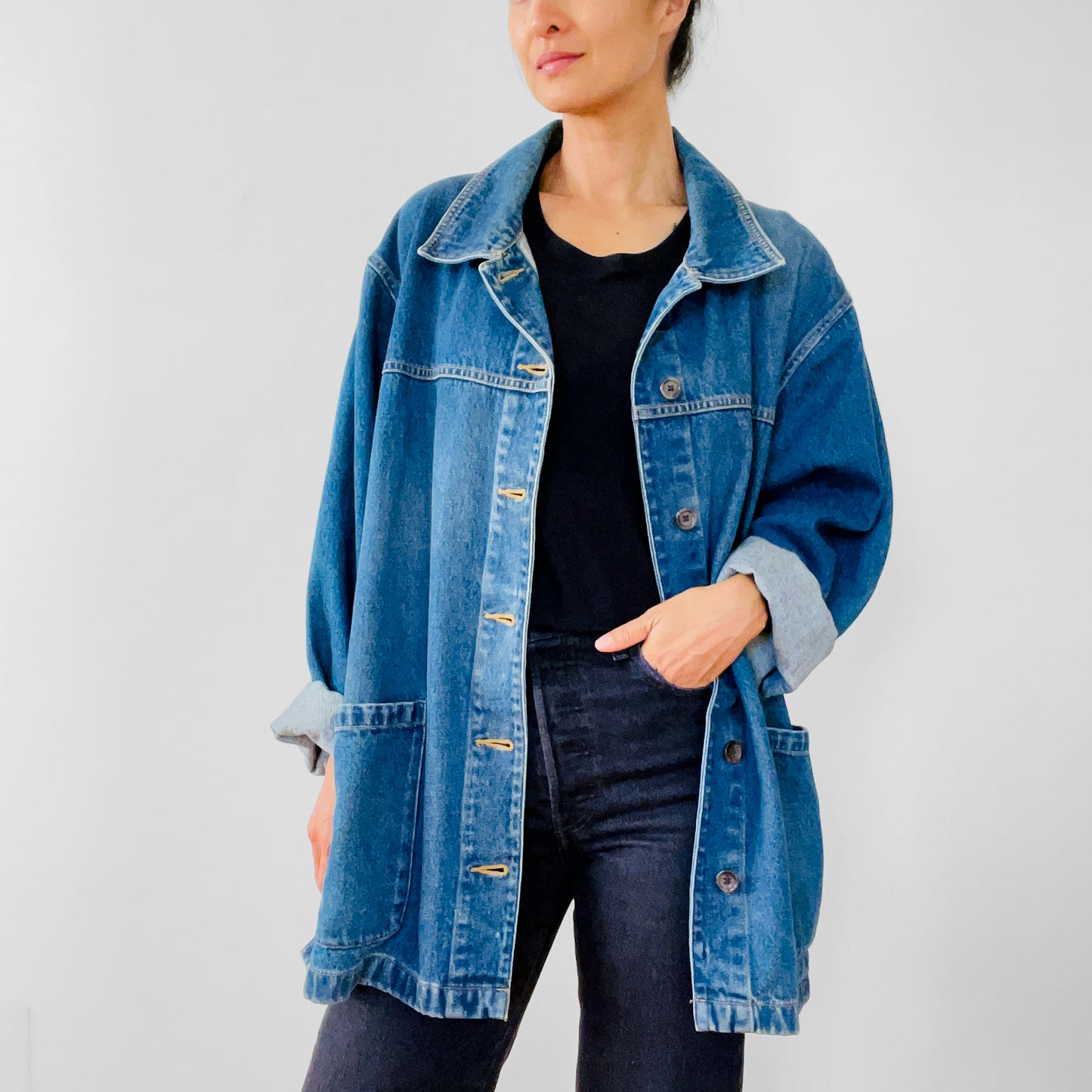 1990s Faded Relaxed Fit Denim Jean Chore Jacket