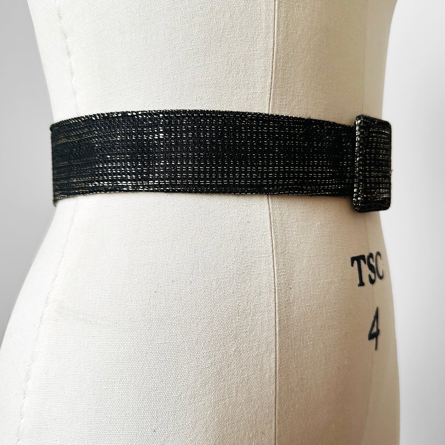 Black Gold Metallic Thread True Waist Belt - Sz. 28.5