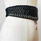 1980s Black and Silver Beaded Belt - Sz. 35-36