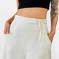 1960s Off-White Linen Tied-Waist A-line Inverted Pleat Skirt