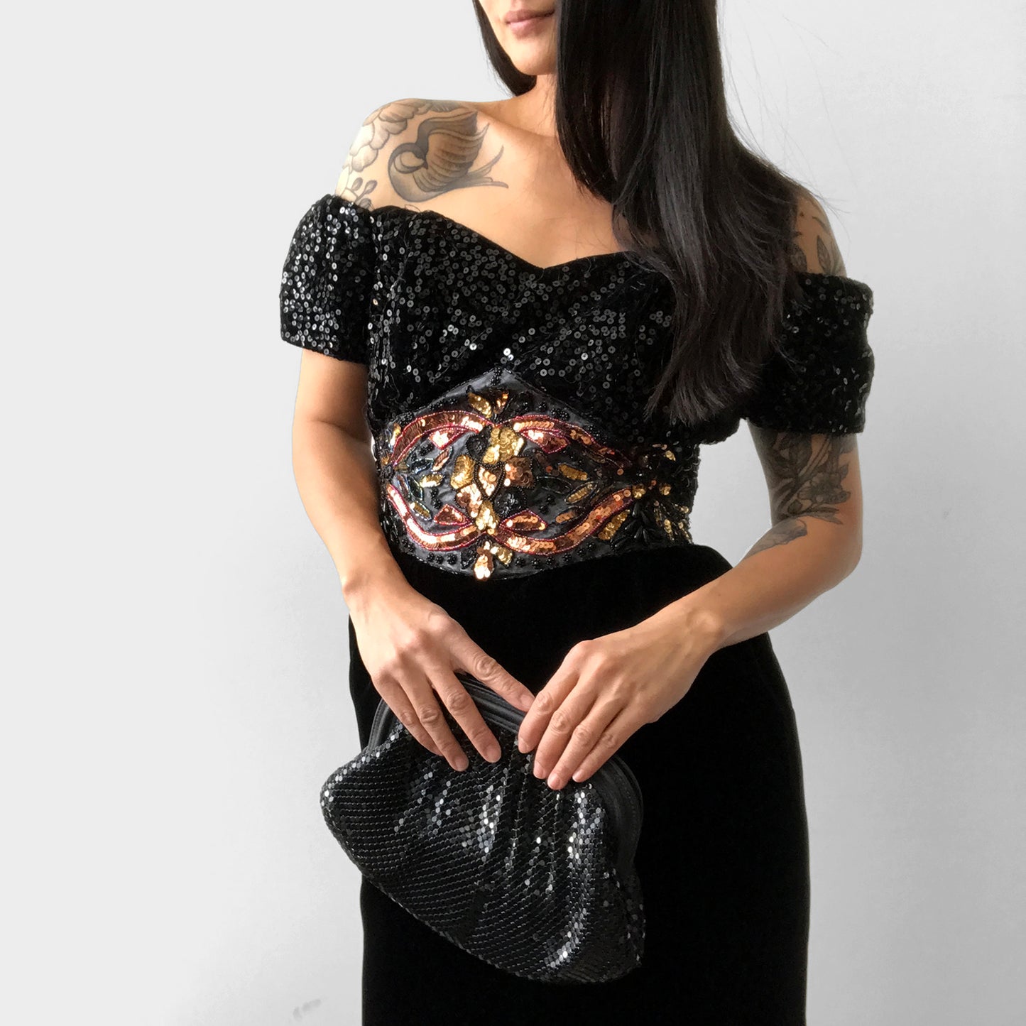 1980s Sequins Black Velvet Beaded Dress