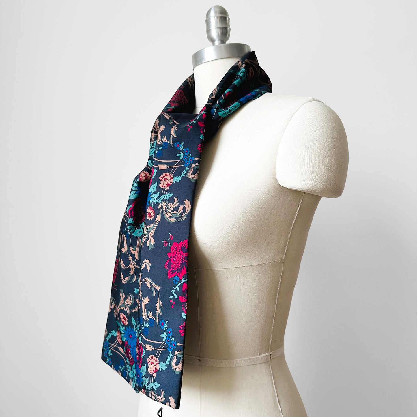 Vintage, 80s, 1980s, Navy, Floral, Opera Scarf, Ascot, Scarf, Belt