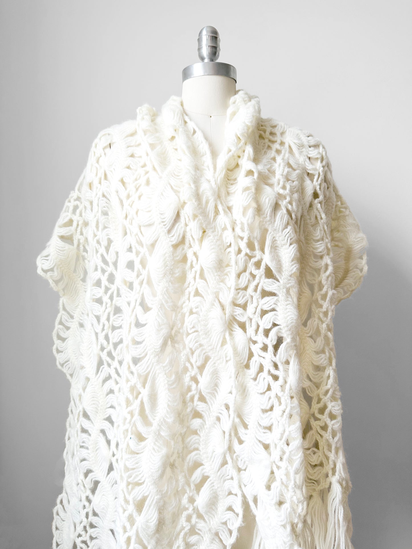 Handmade Creamy Super Soft Bohemian Style Oversized Crochet Knit Scarf Shawl