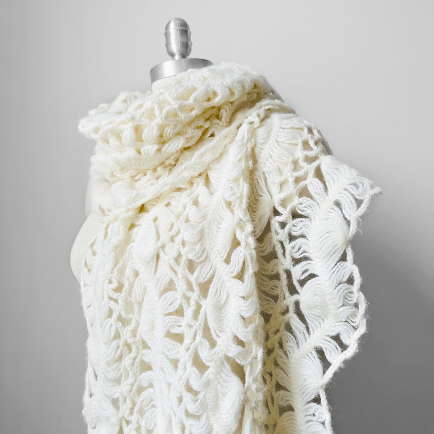 Handmade Creamy Super Soft Bohemian Style Oversized Crochet Knit Scarf Shawl