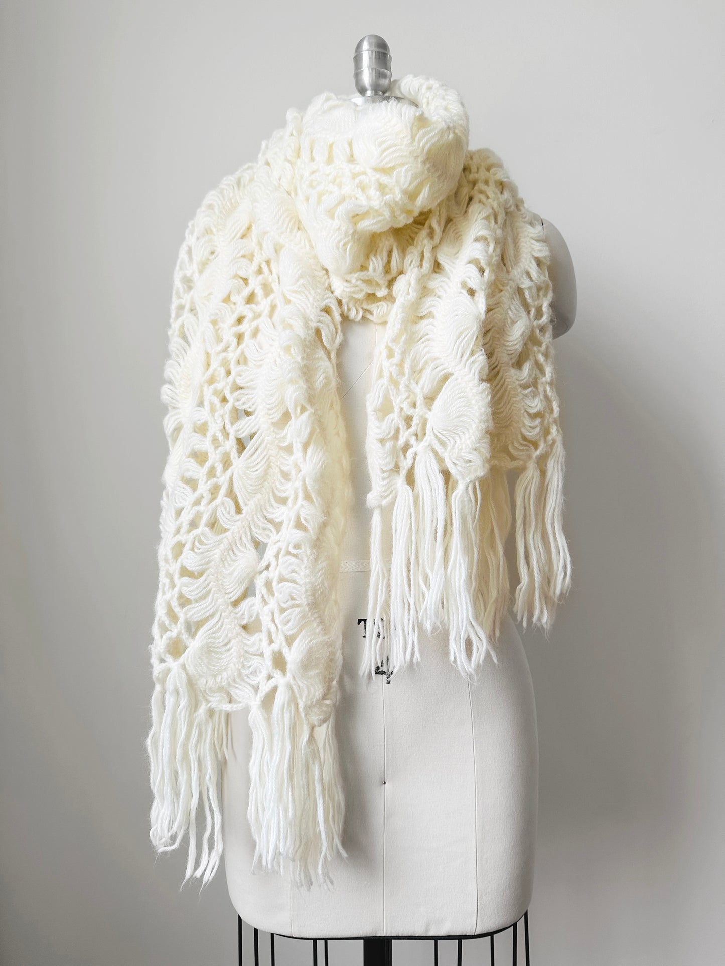 Handmade Creamy Super Soft Bohemian Style Oversized Crochet Knit Scarf Shawl