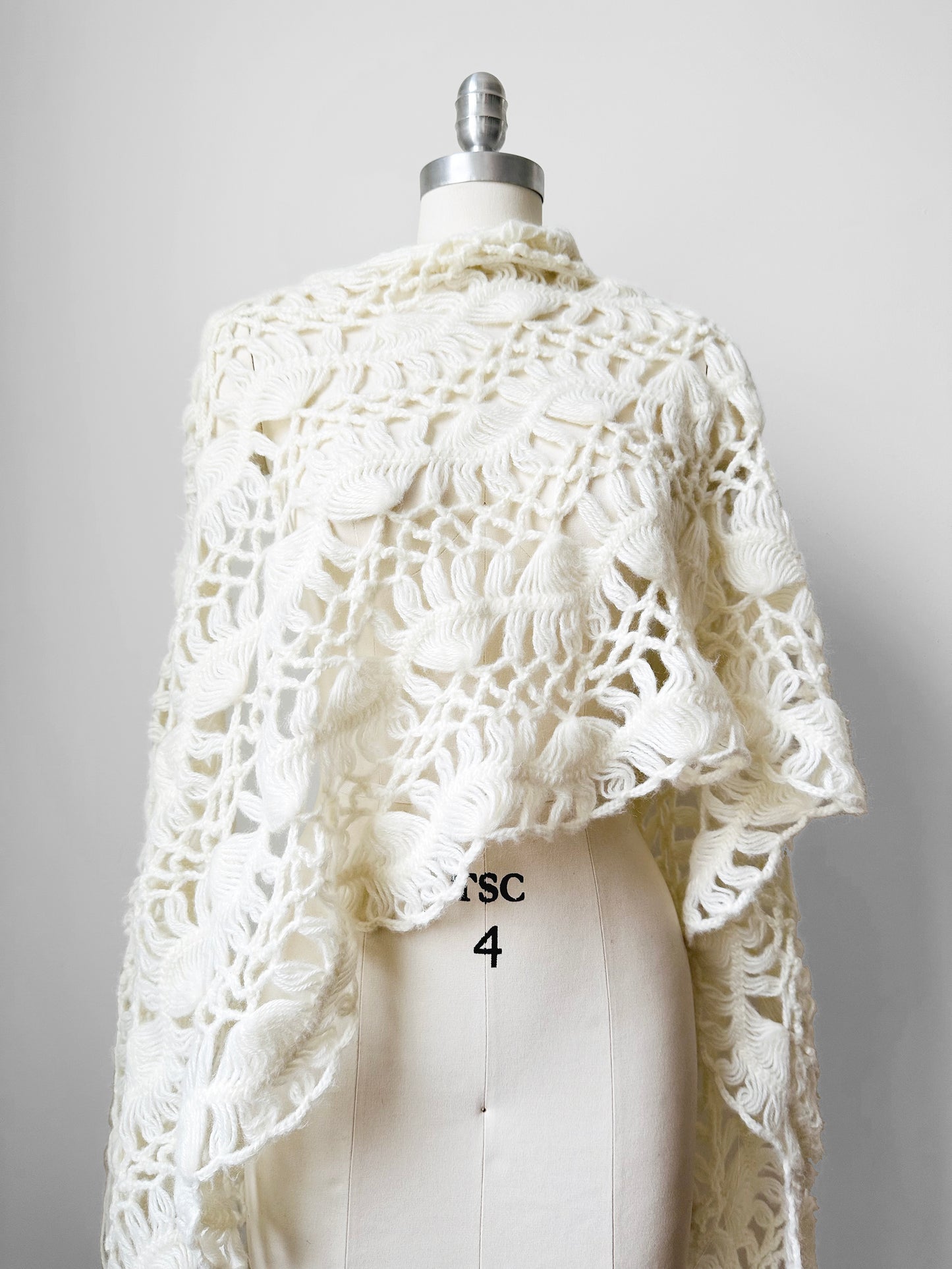 Handmade Creamy Super Soft Bohemian Style Oversized Crochet Knit Scarf Shawl