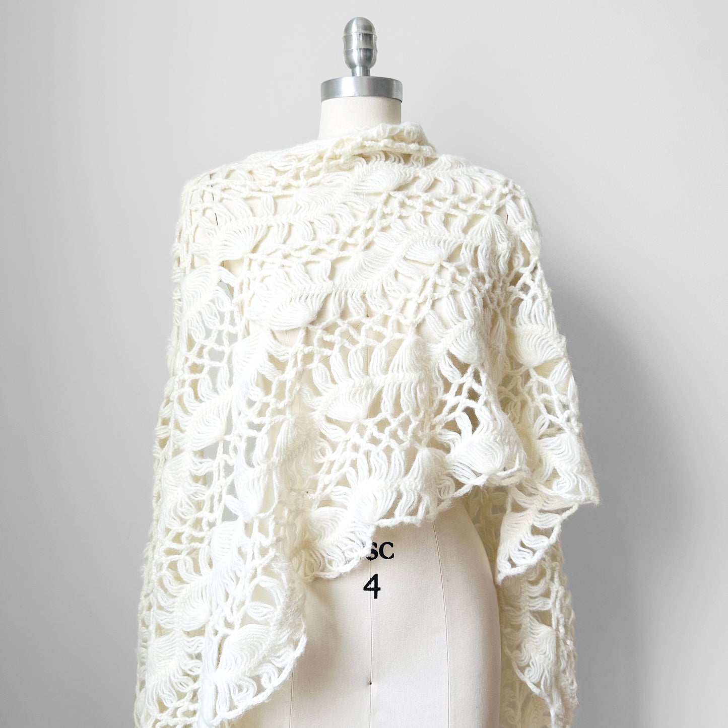 Handmade Creamy Super Soft Bohemian Style Oversized Crochet Knit Scarf Shawl