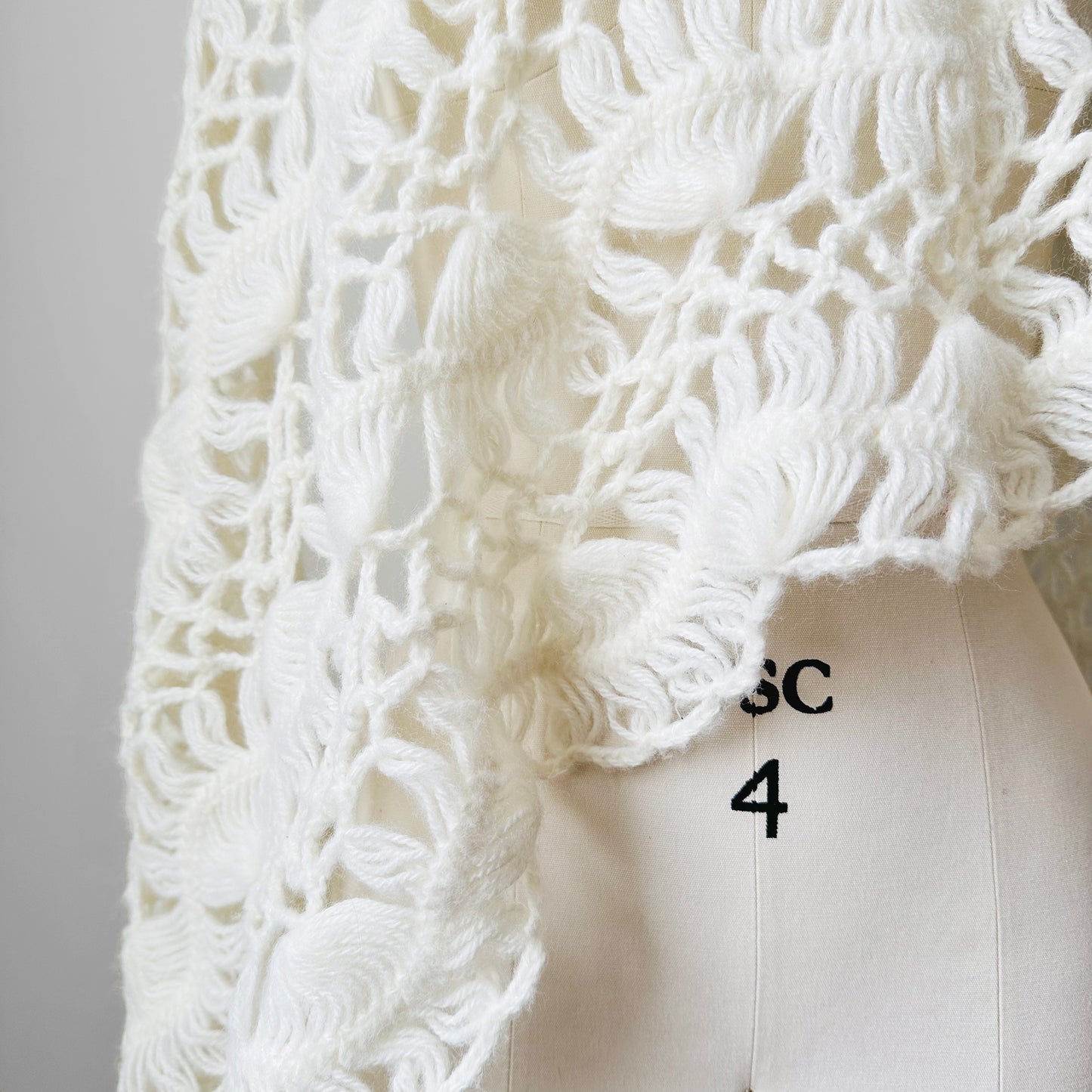 Handmade Creamy Super Soft Bohemian Style Oversized Crochet Knit Scarf Shawl