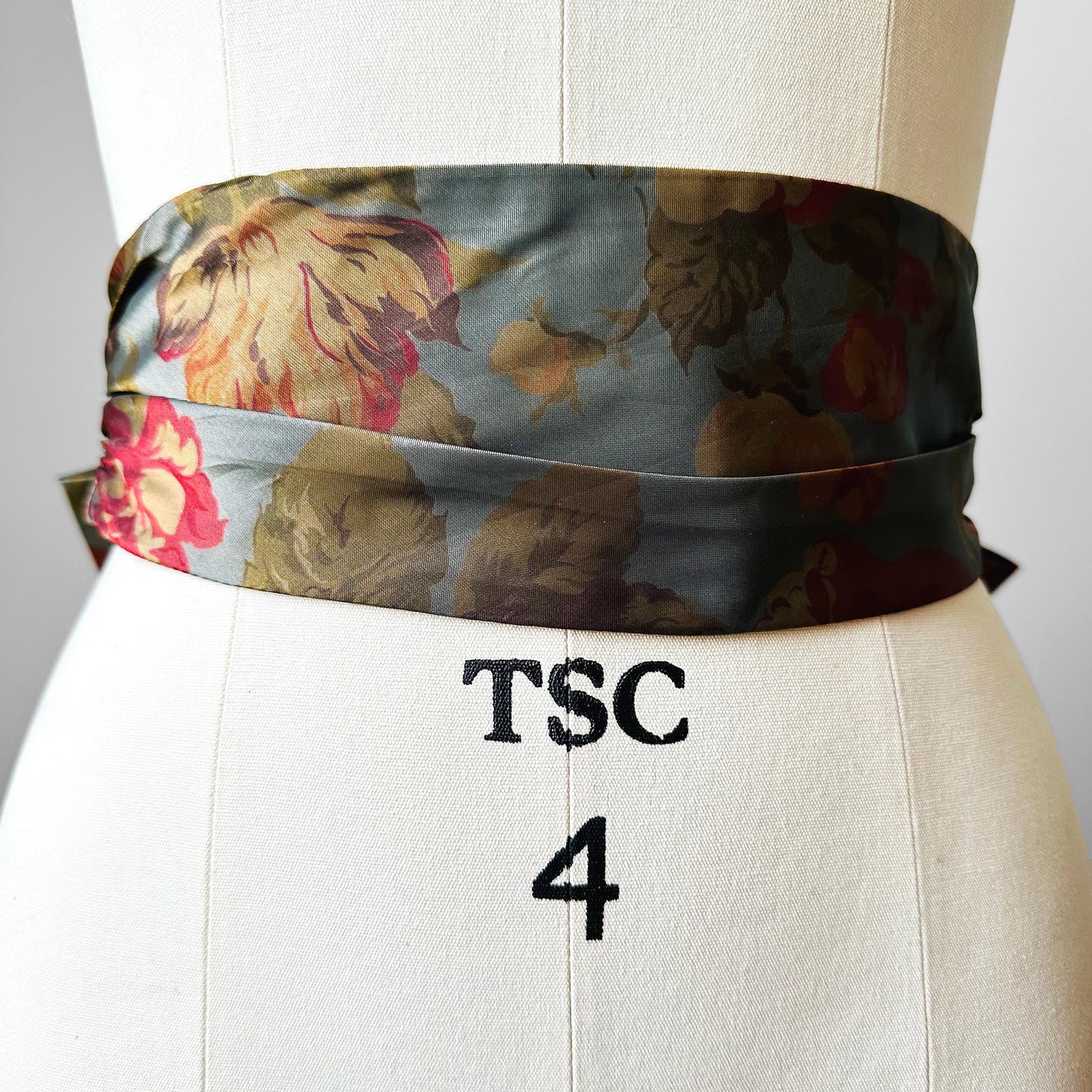 Large Floral Cumberbund Style Bow Back Satin Belt - Sz. 26-26.5