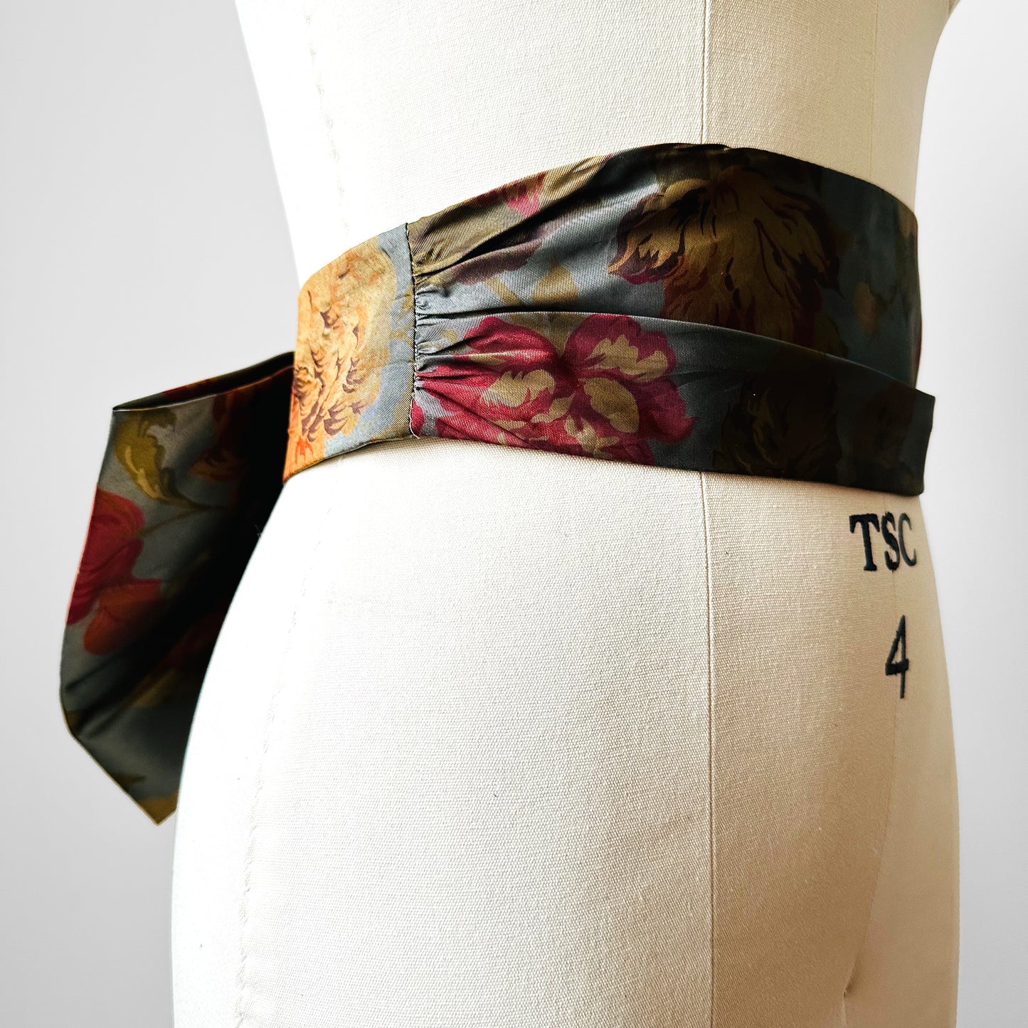 Large Floral Cumberbund Style Bow Back Satin Belt - Sz. 26-26.5