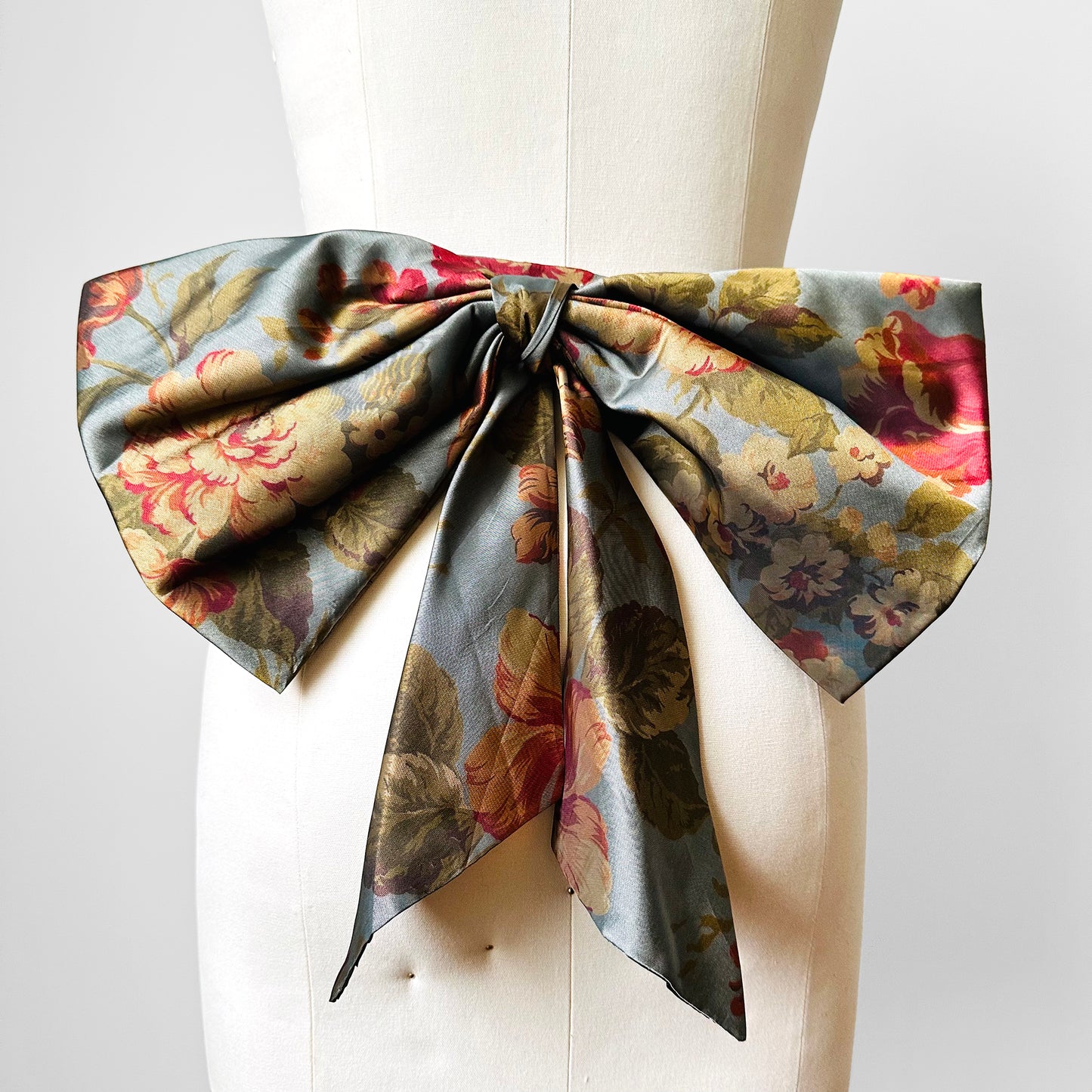 Large Floral Cumberbund Style Bow Back Satin Belt - Sz. 26-26.5