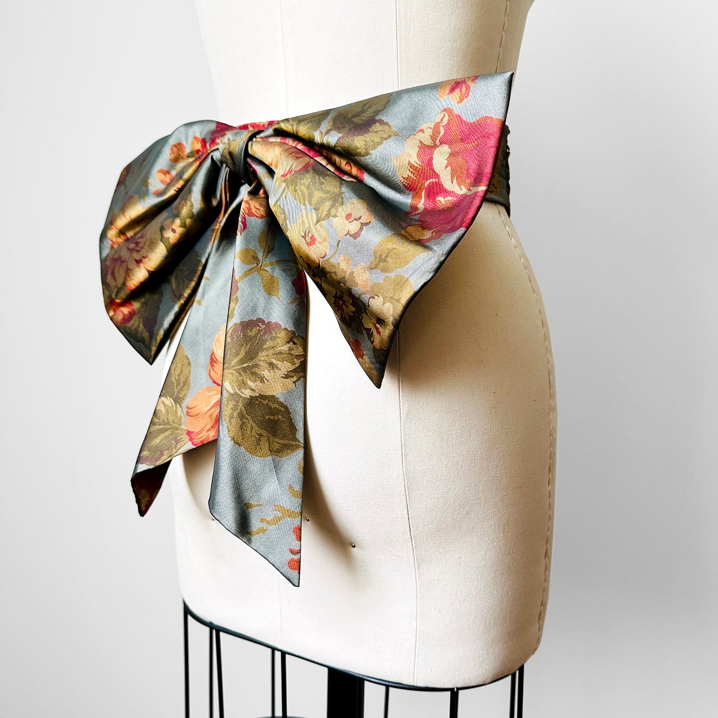 Large Floral Cumberbund Style Bow Back Satin Belt - Sz. 26-26.5