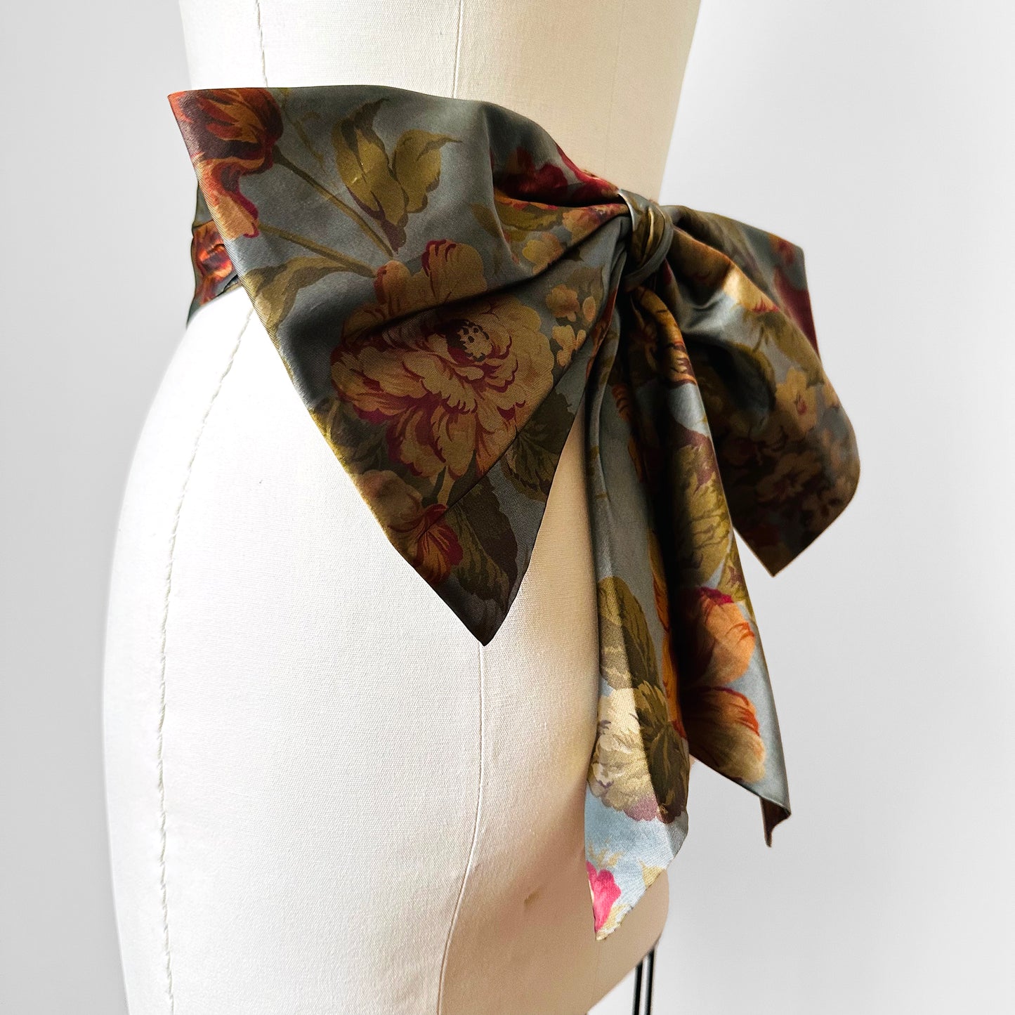 Large Floral Cumberbund Style Bow Back Satin Belt - Sz. 26-26.5