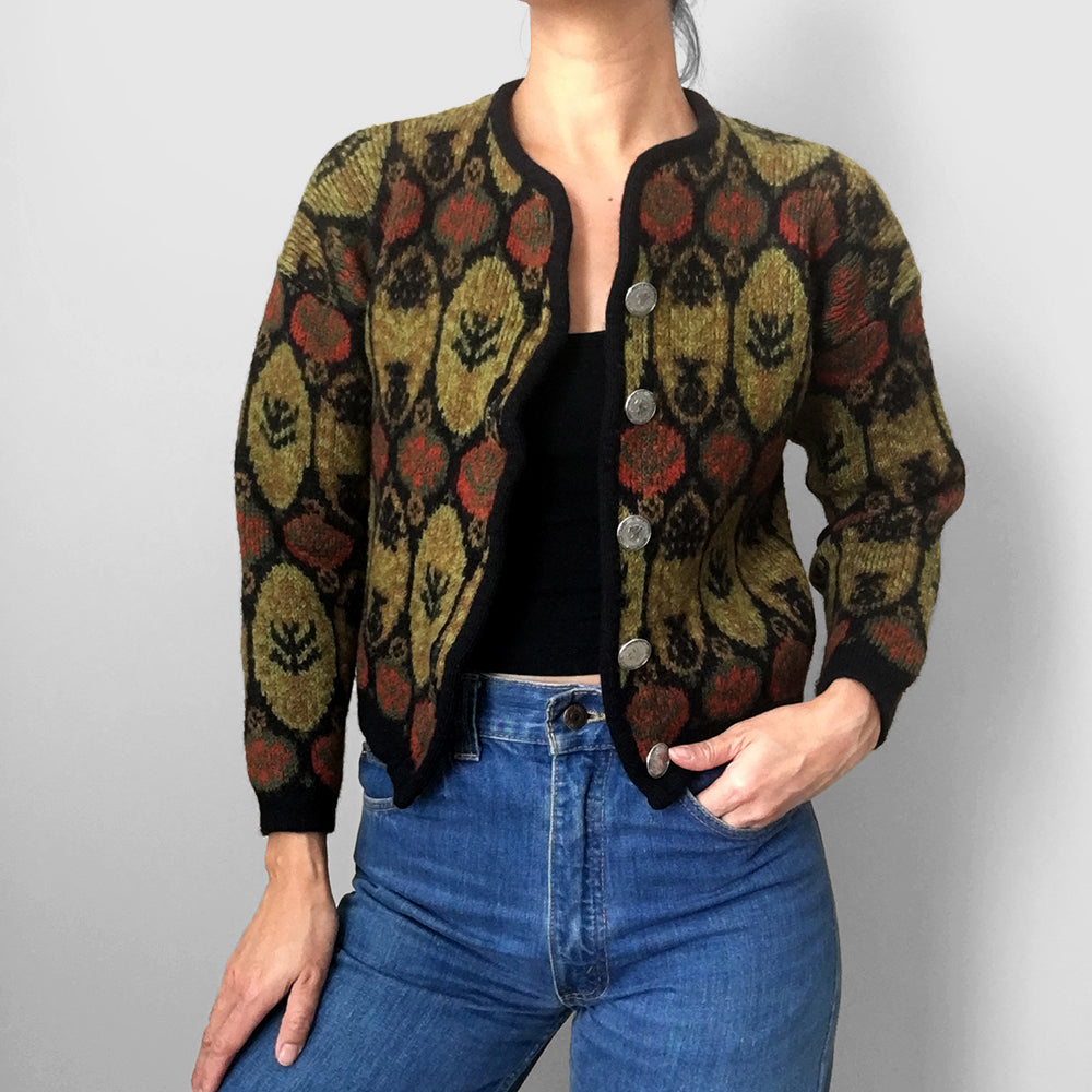 1970s Patterned Shrunken Wool Cardigan