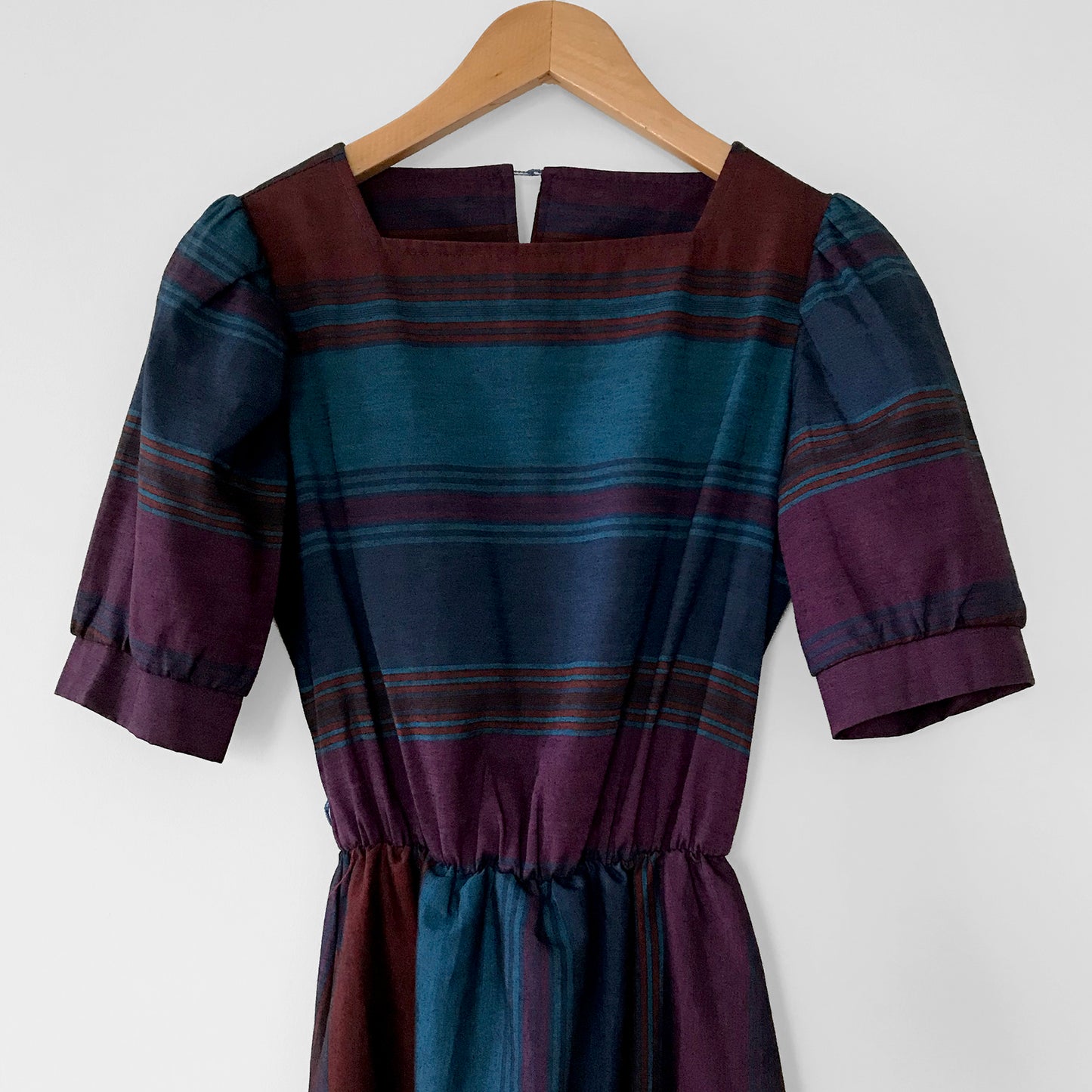 1980s Block Colour Large Stripe Fitted Waist Dress